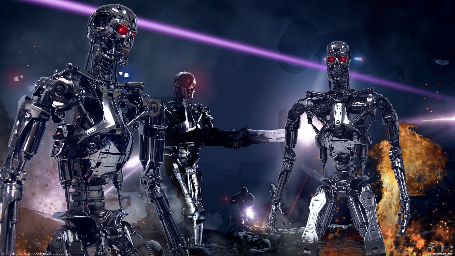 arts culture and entertainment, T800, smoke - physical structure, stage, human representation, metal, robot, technology, illuminated, machinery, enjoyment, HD Wallpaper