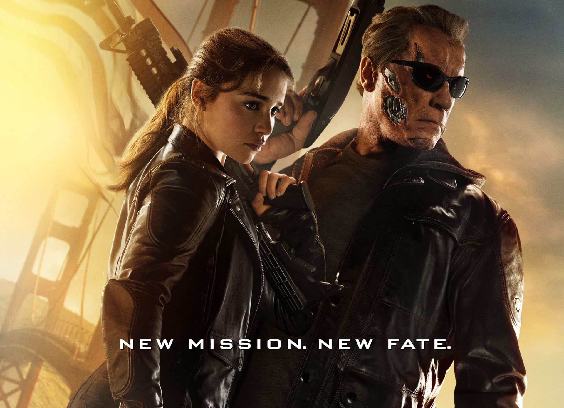 fashion, Terminator, security, lifestyles, sign, Terminator Genisys, 1080P, young adult, waist up, sunglasses, leather jacket, women, men, young women, HD Wallpaper