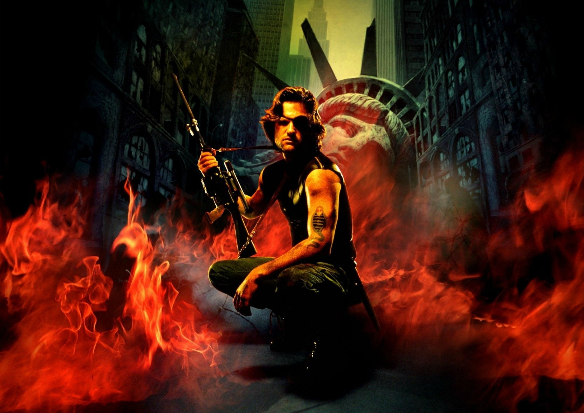 young adult, celebration, Kurt Russell, front view, clothing, night, smoke - physical structure, Escape From New York, real people, full length, men, 1080P, HD Wallpaper