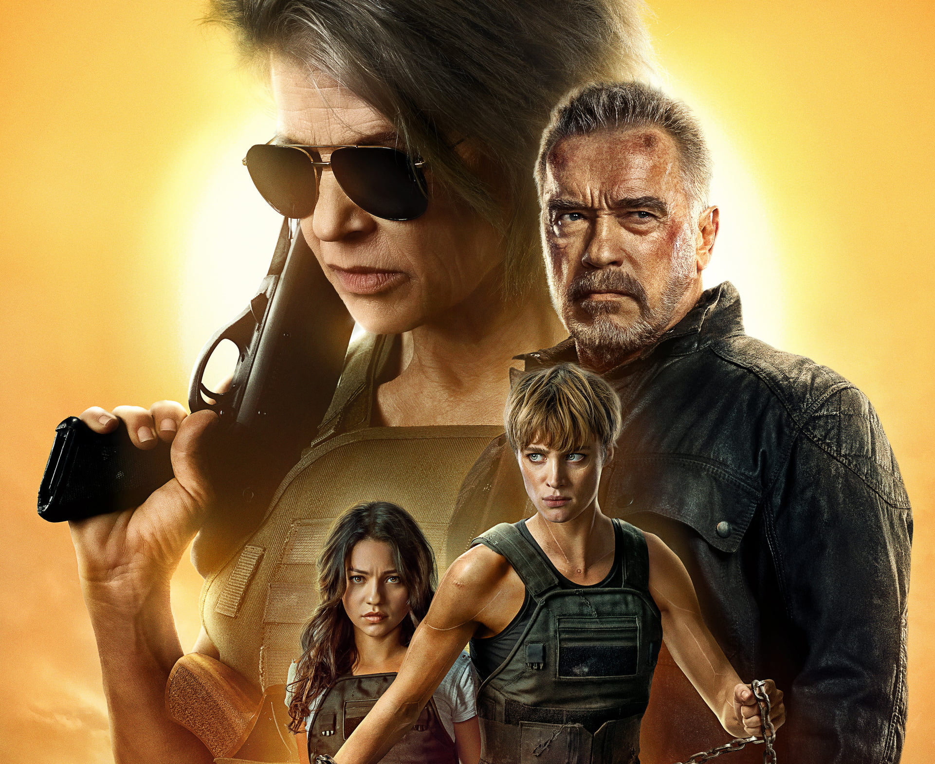 Arnold Schwarzenegger, Terminator, Linda Hamilton, Mackenzie Davis, 1080P, Sarah Connor, Natalia Reyes, Terminator: Dark Fate, HD Wallpaper