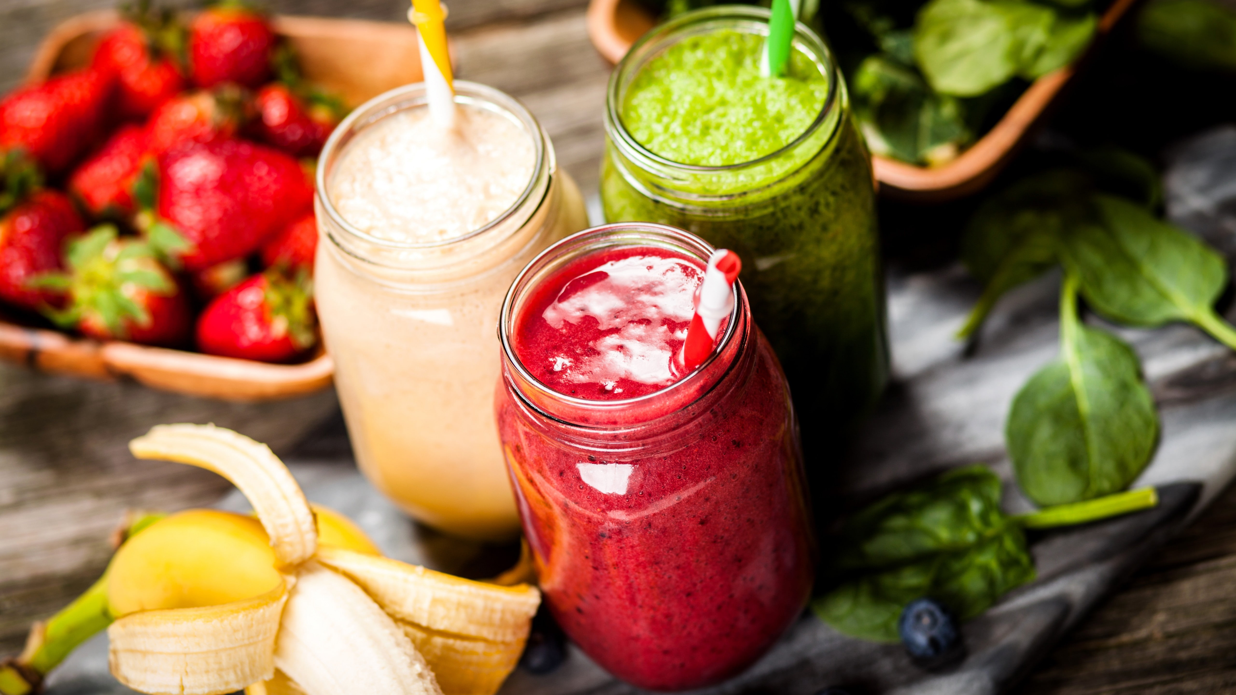 strawberry, 5K, 5k, banana, smoothies, mint, spinach, delicious, HD Wallpaper