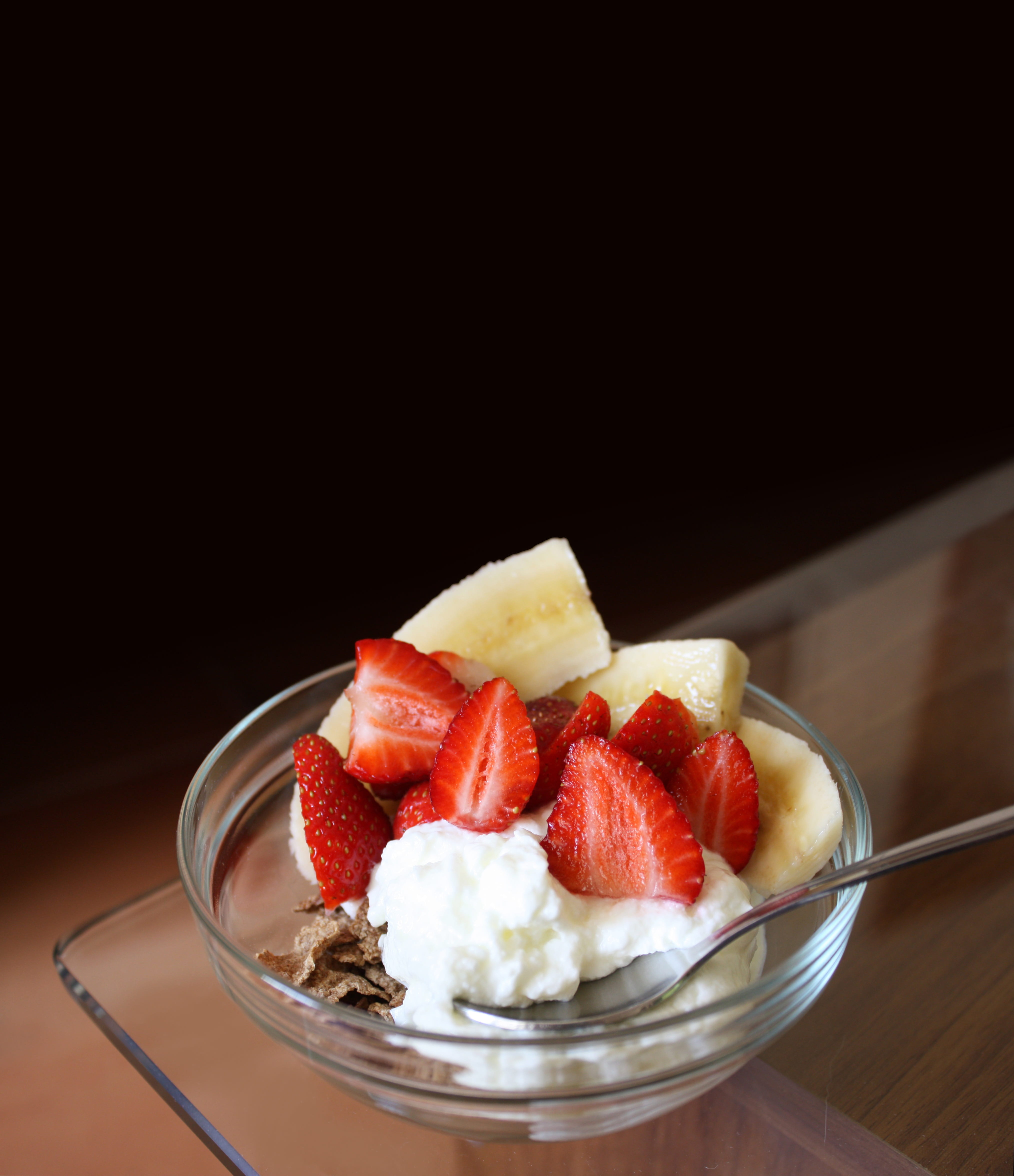 fruit salad, black background, cup, wellbeing, yogurt, ready-to-eat, Banana, eat, sano, freshness, indulgence, Strawberries, calories, fruit, sweet, hunger, Phone HD Wallpaper