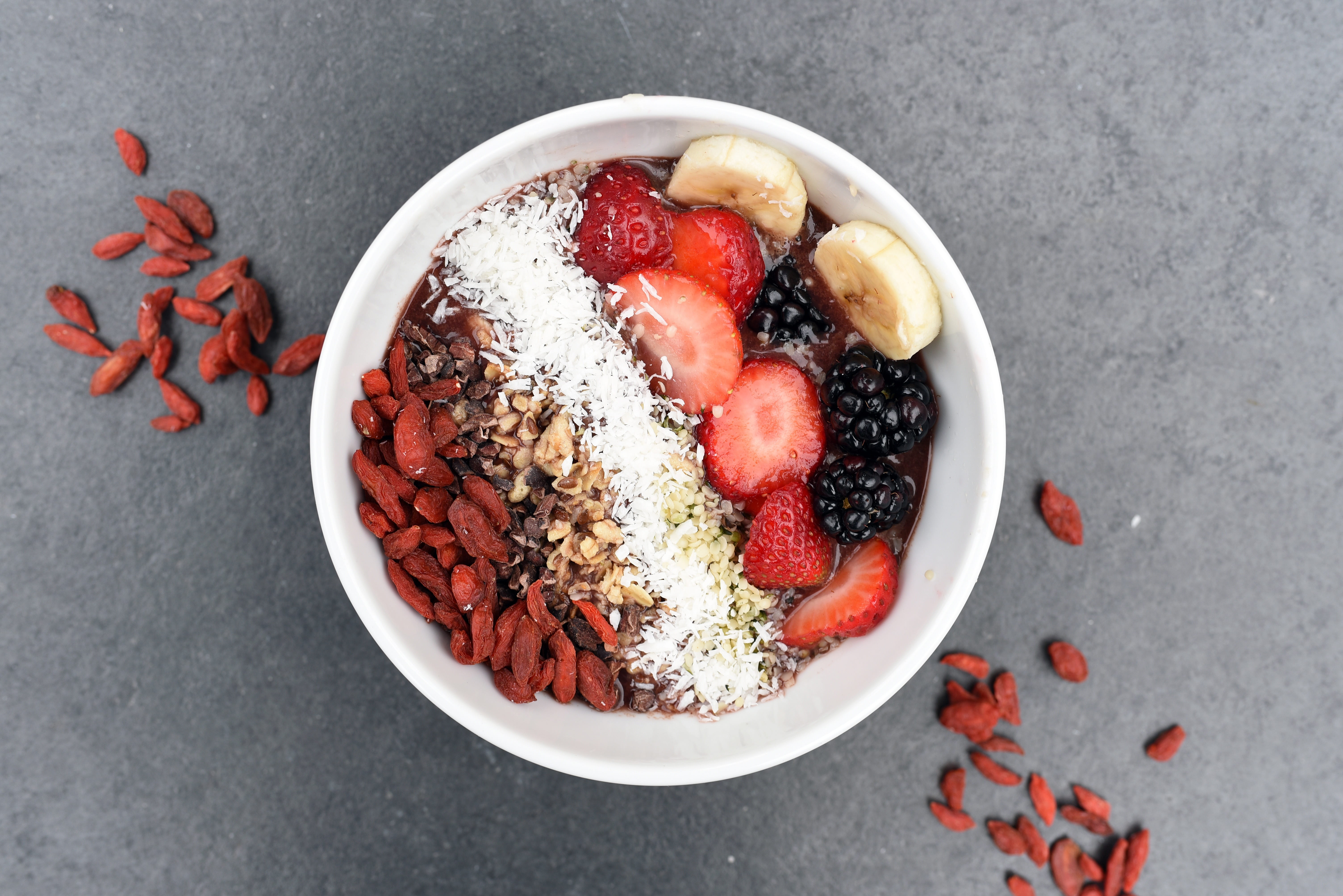 5K, still life, yogurt, bowl, wellbeing, porridge, gray background, food and drink, seed, healthy breakfast, breakfast, granola, muesli, no people, diet, HD Wallpaper
