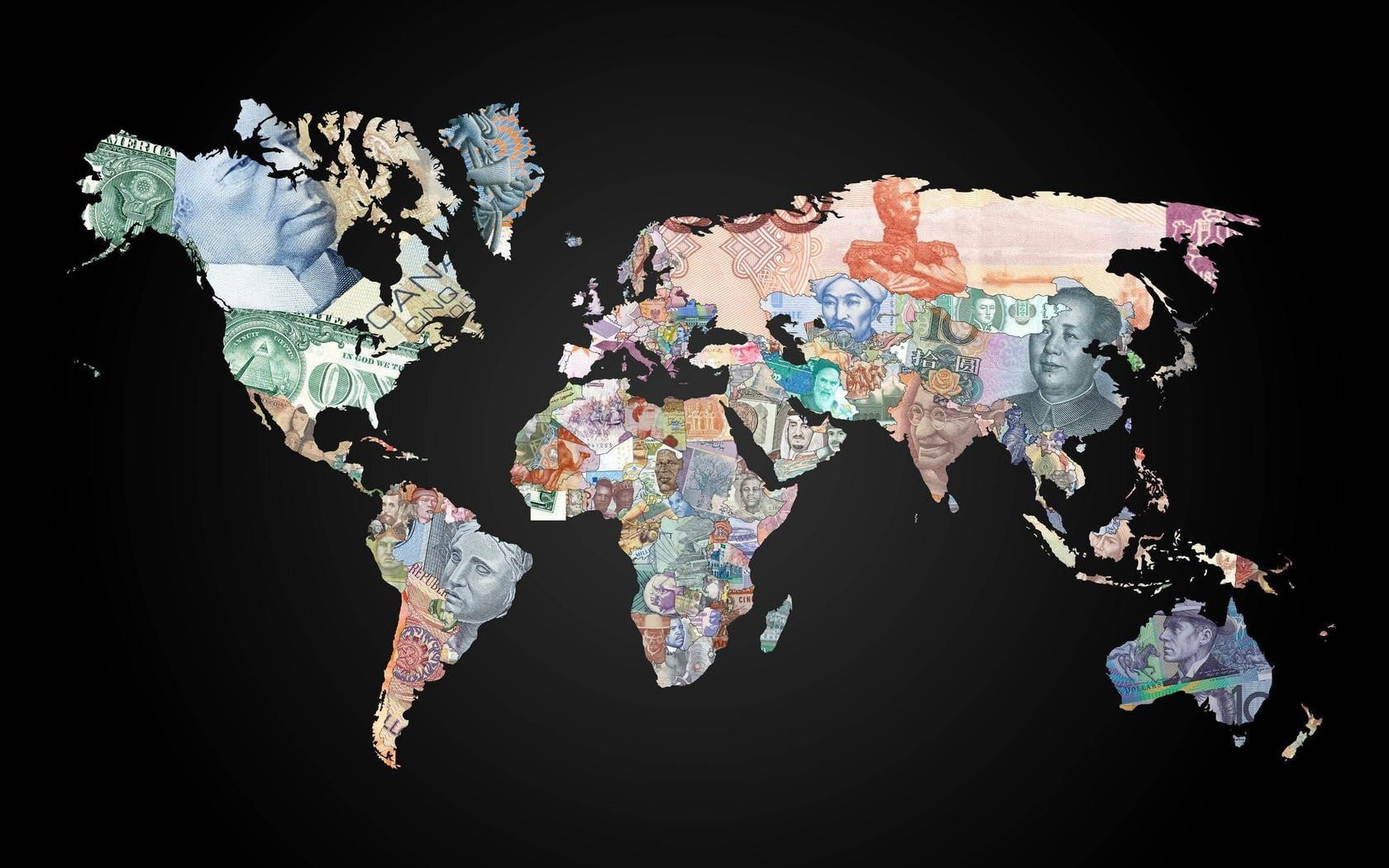 nature, paper, crumpled paper ball, countries, multi colored, black background, environment, representation, map, art and craft, indoors, money, studio shot, HD Wallpaper