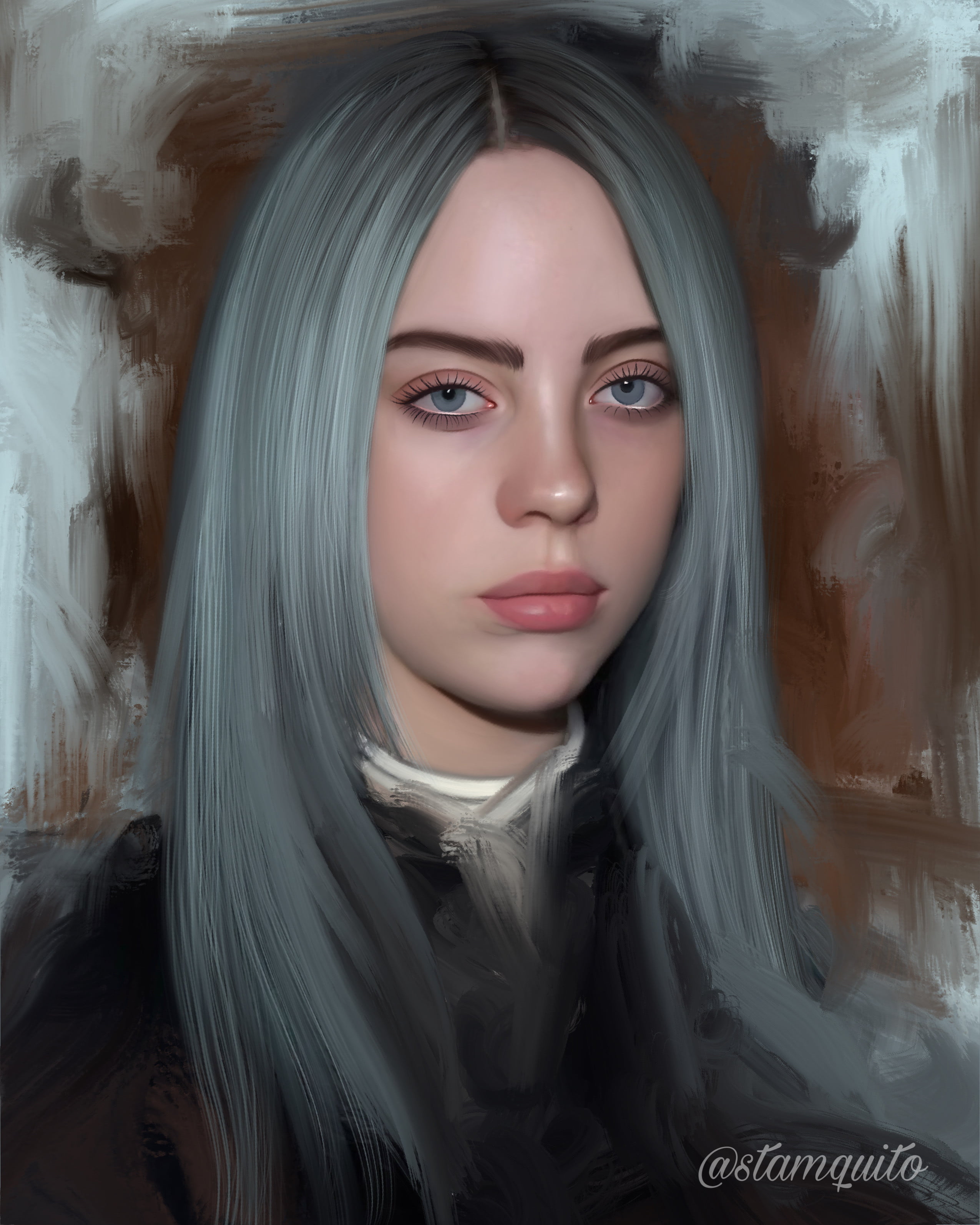 portrait, fan art, Stam Quito, Billie Eilish, 2K, digital painting, artwork, drawing, portrait display, digital art, Phone HD Wallpaper