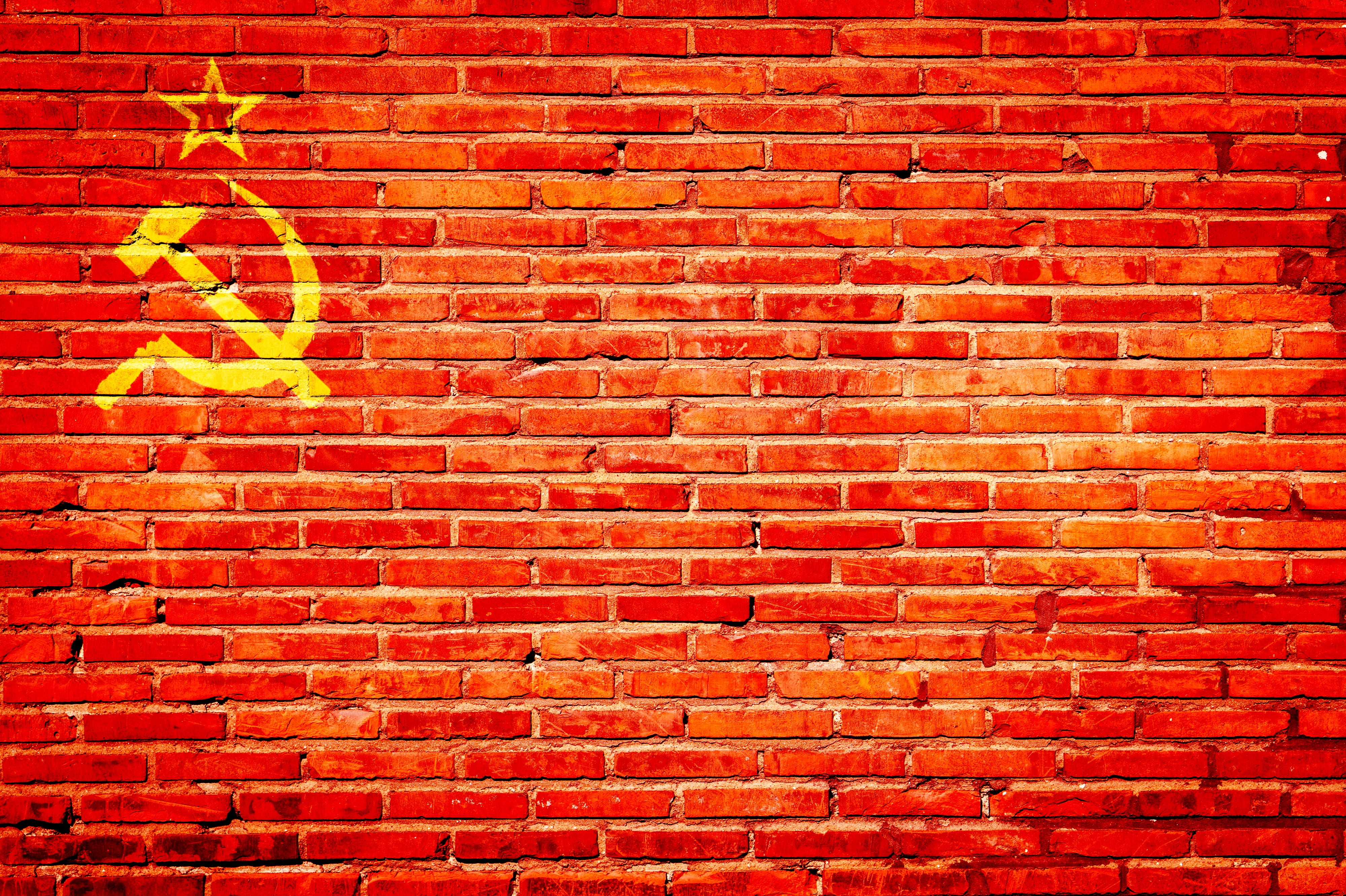 full frame, paint, built structure, no people, building, 4K, orange color, day, close-up, soviet union, ussr, brick wall, backgrounds, nation, wall, flag, HD Wallpaper