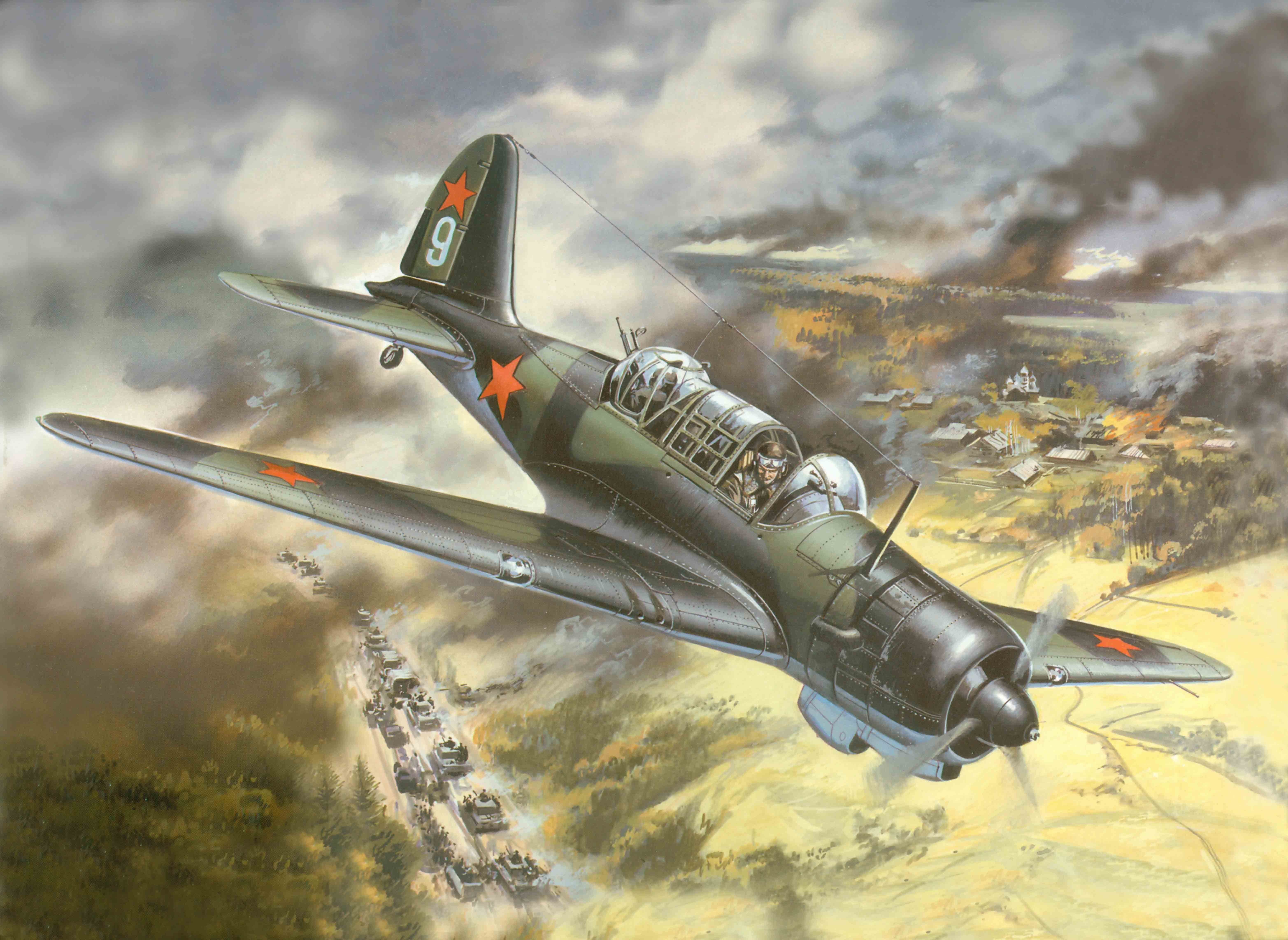 airstrike, easy, sky, weapon, P. O. Sukhoi, middle, art, in German, outdoors, fighter plane, column, flying, no people, 5K, cloud - sky, Soviet, bomber, HD Wallpaper