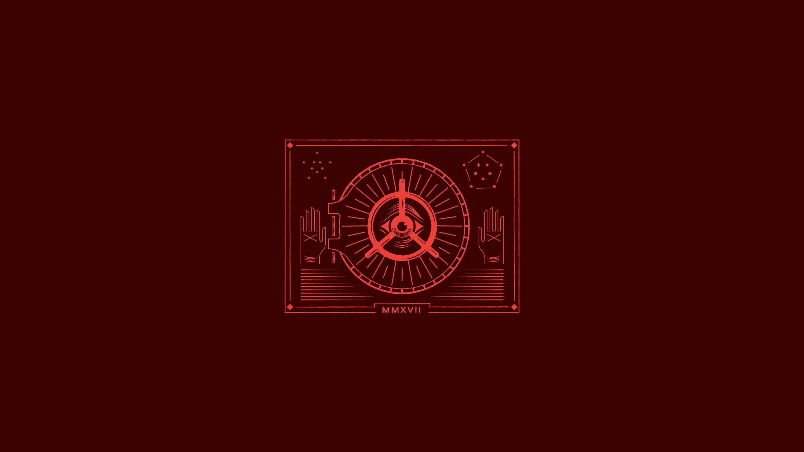 The all seeing eye, red, vault, 2K, Red Background, minimalism, Illuminati, HD Wallpaper