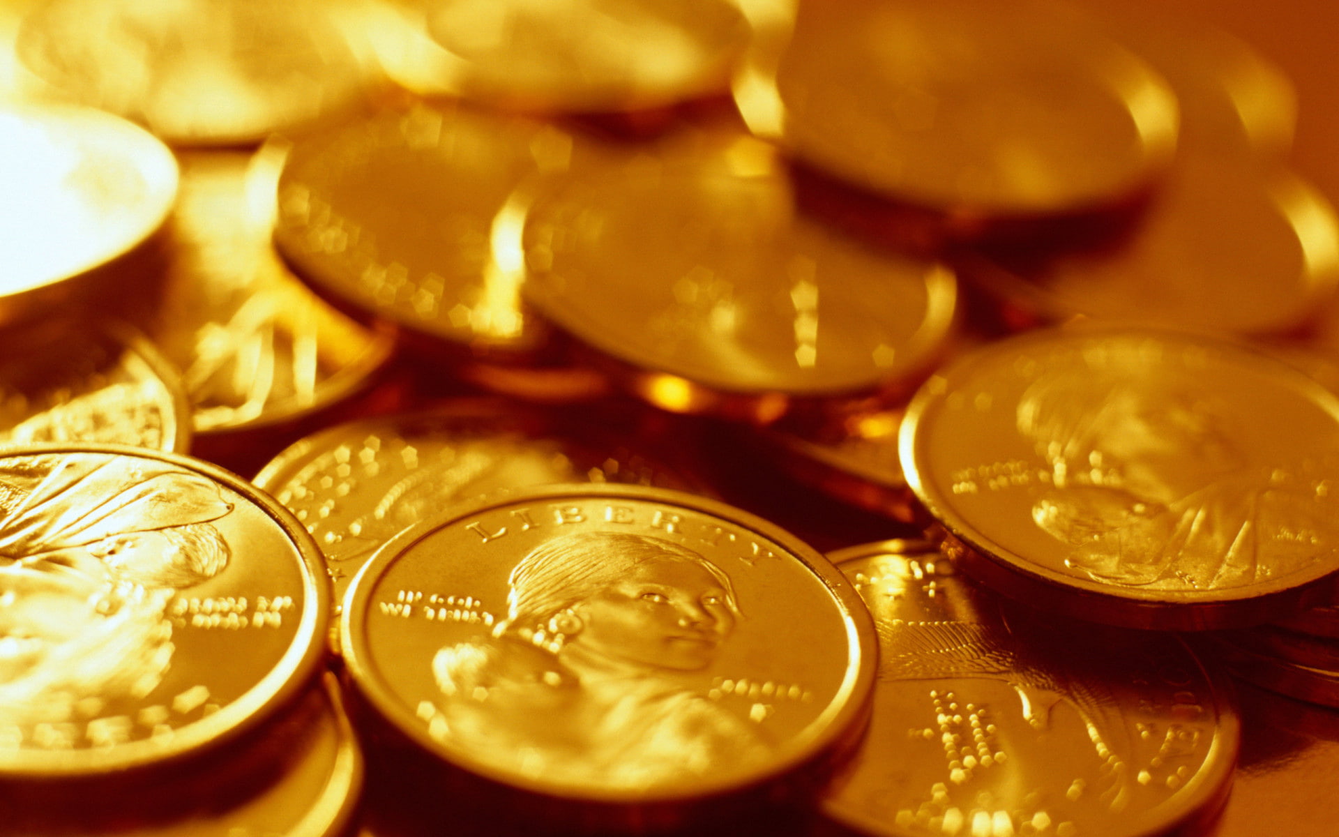 macro, coins, bokeh, Wealth, money, gold, 1080P, HD Wallpaper