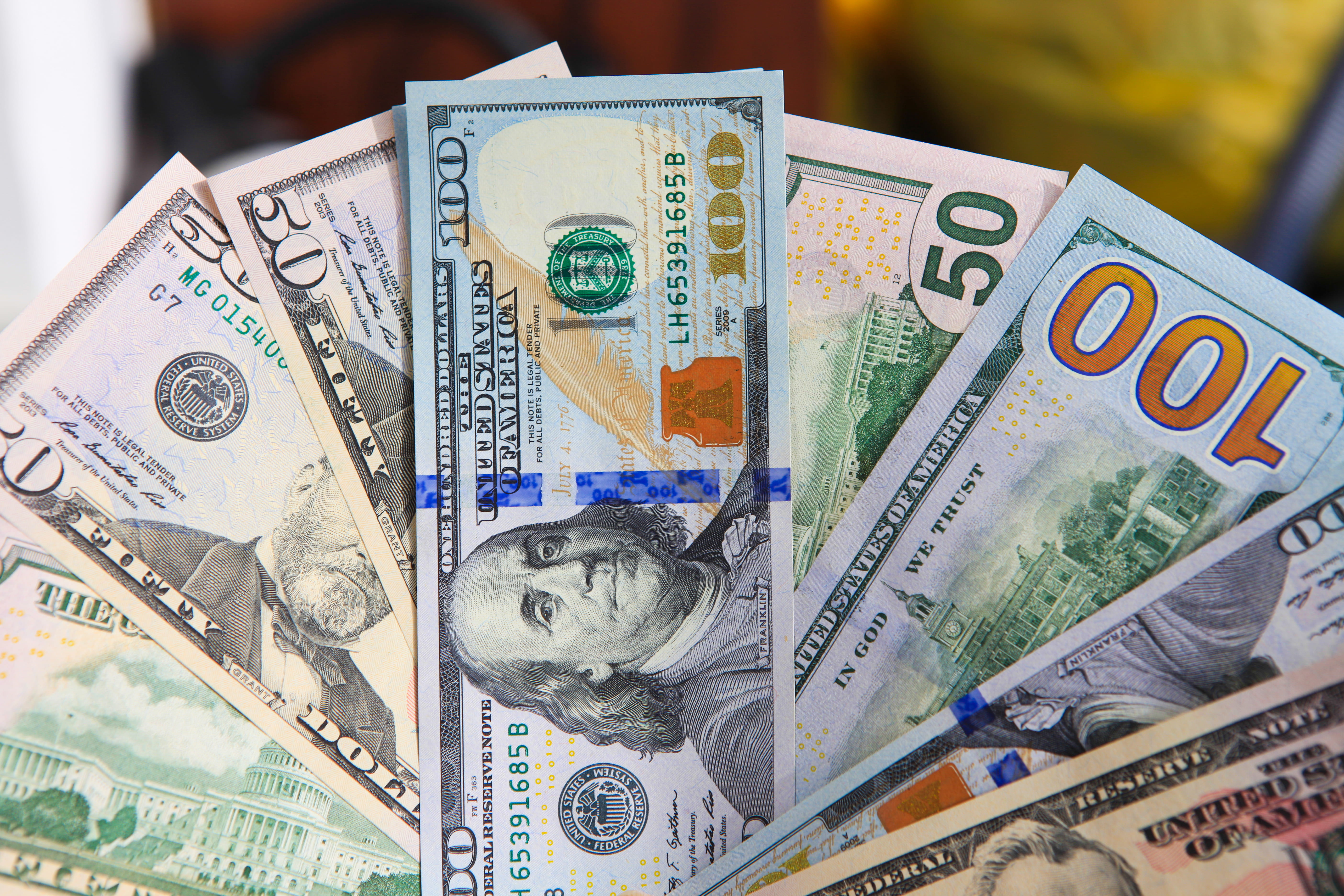 corporate business, 5K, currency, new, nobody, retail, butch, note, economics, banking, close-up, backgrounds, wages, cash, success, finance, savings, HD Wallpaper