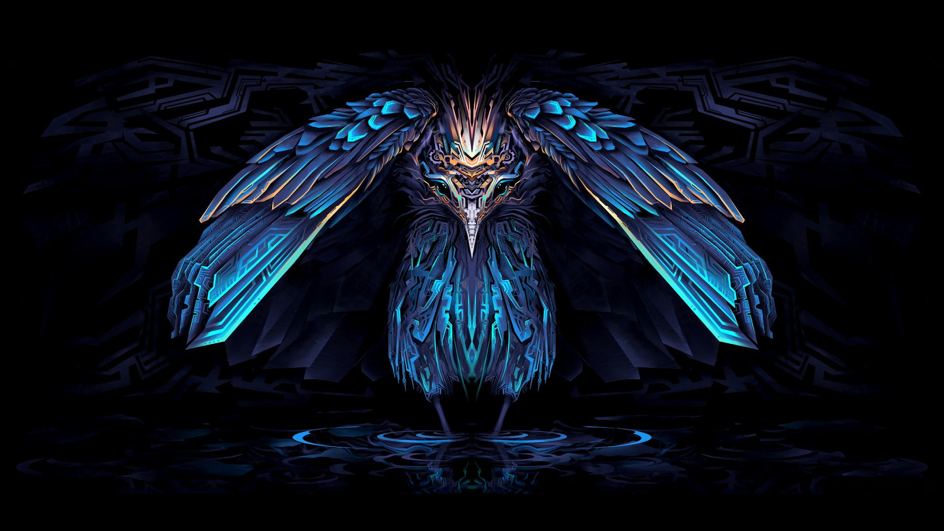 wildlife, blue, digital, art, 1080P, character, herons, digital art, bird, HD Wallpaper