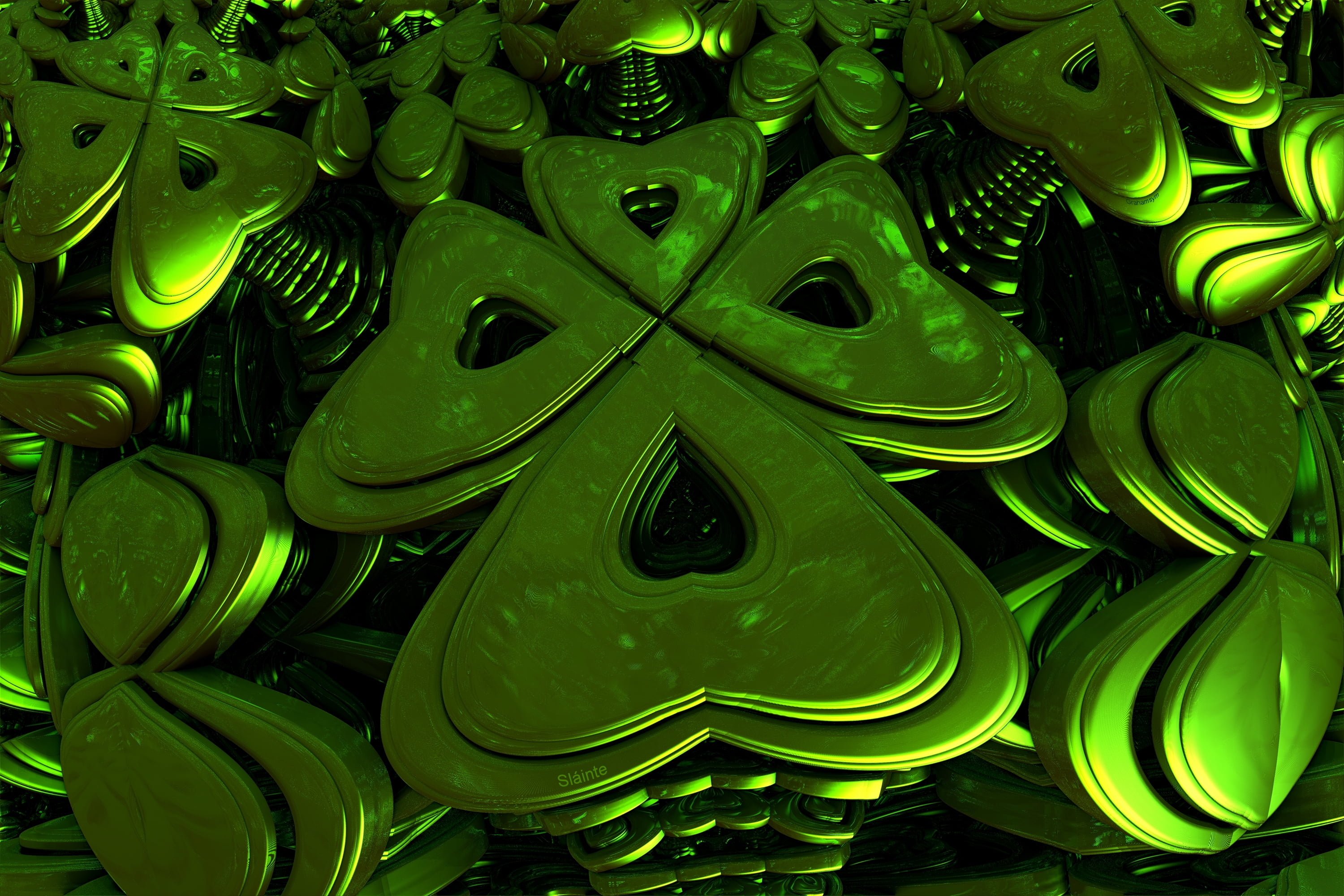 2K, abundance, freshness, metal, green, backgrounds, three Dimensional, shape, cli, abstract, form, clover, pattern, indoors, close-up, nature, leaf, part, HD Wallpaper