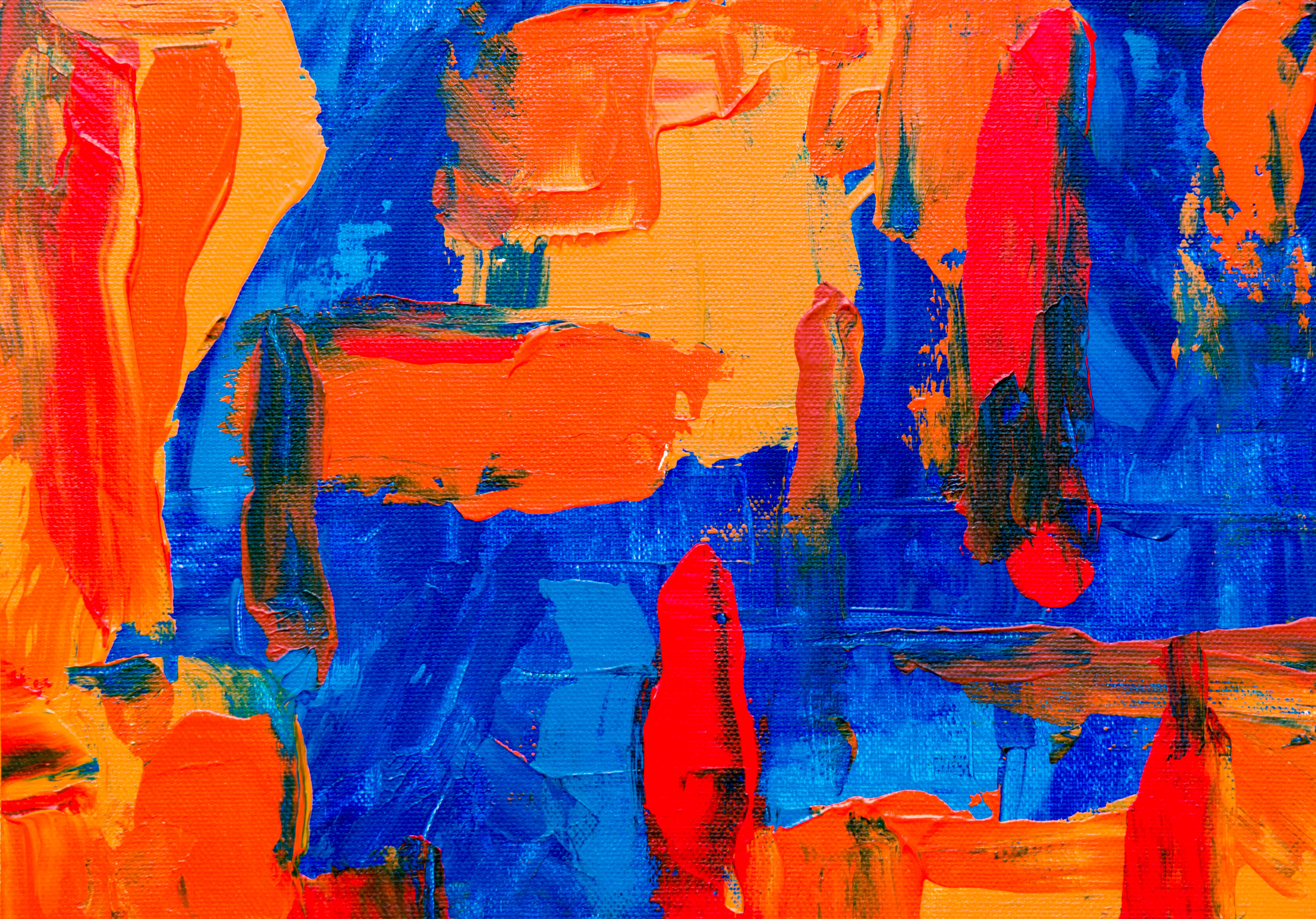 texture, abstract painting, vibrant color, 4K, design, creativity, paintings, expressionism, orange color, turquoise colored, no people, orange, HD Wallpaper