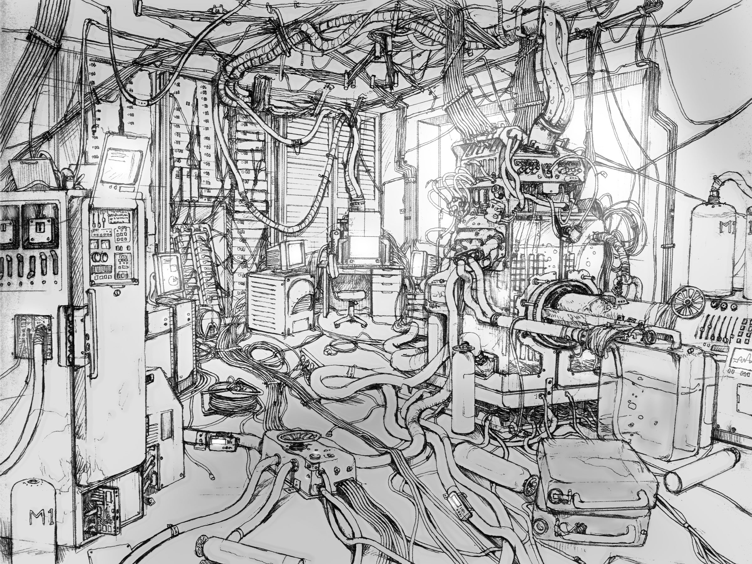 Serial Experiments Lain, full frame, creativity, fuel and power generation, power supply, 1080P, outdoors, metal, architecture, backgrounds, large group of objects, HD Wallpaper