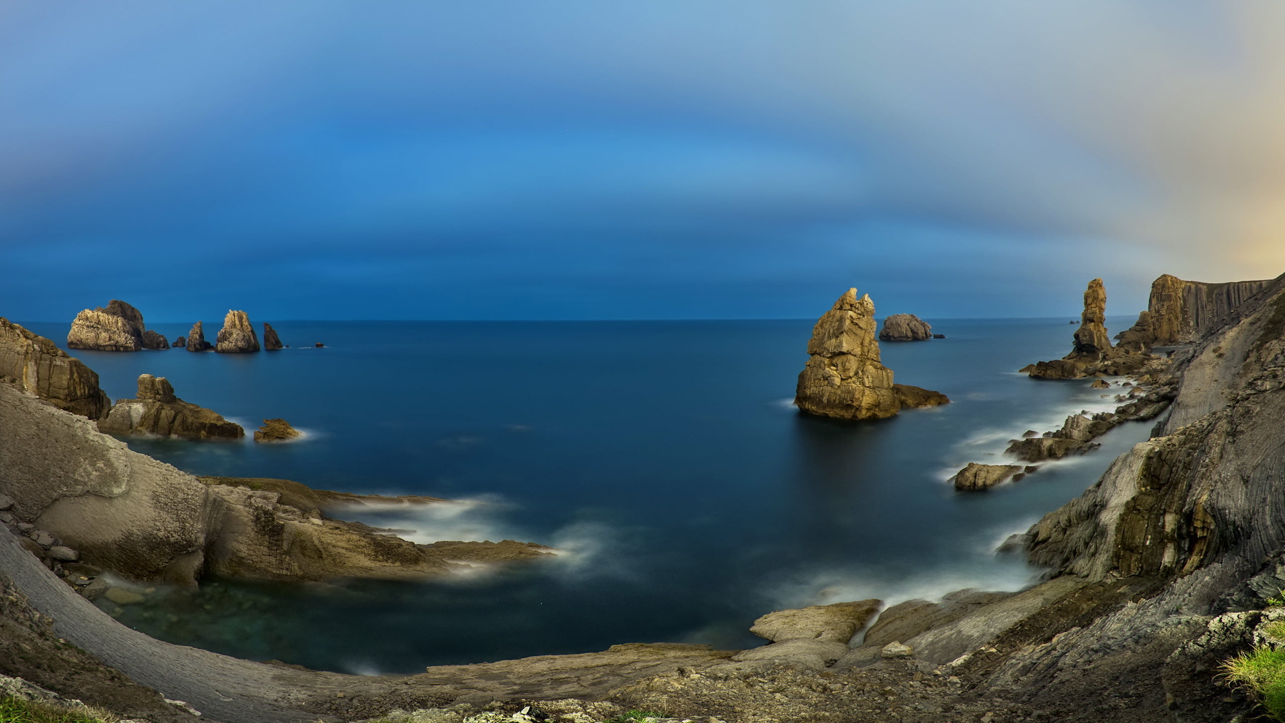 cloud - sky, rock, nature, water, tranquil scene, outdoors, horizon over water, land, scenics - nature, rock - object, sky, 2K, digital, idyllic, landscape, HD Wallpaper