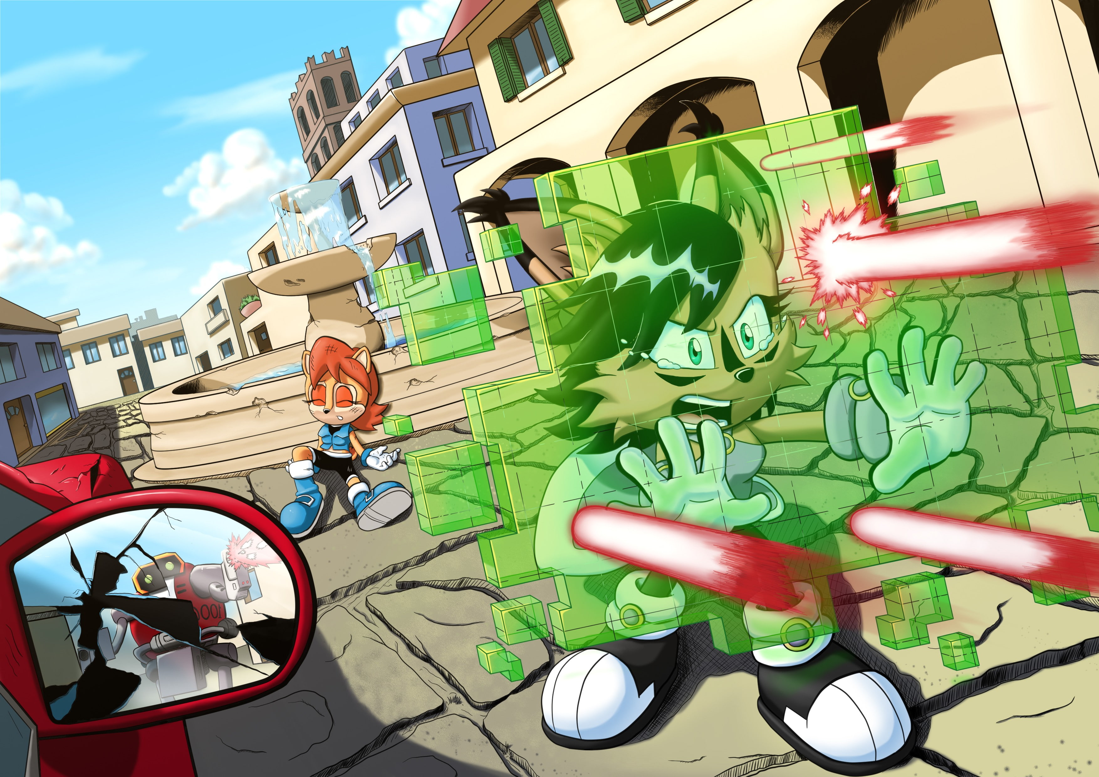 Sonic, Sonic the Hedgehog, transportation, architecture, multi colored, wheel, built structure, sunlight, representation, motor vehicle, sky, city, car, HD Wallpaper