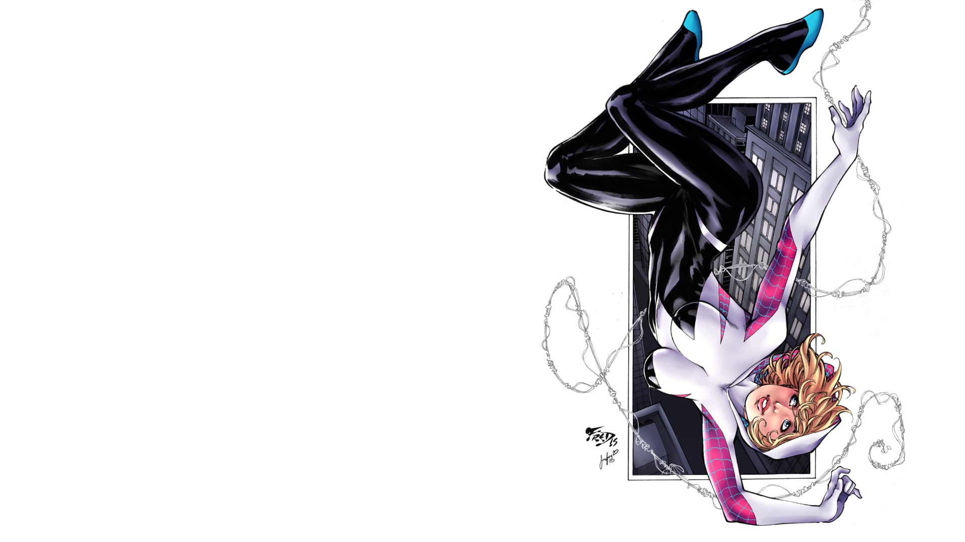 tangled, white background, no people, still life, fragility, studio shot, indoors, white color, Marvel Comics, black color, Spider-Gwen, cut out, copy space, HD Wallpaper
