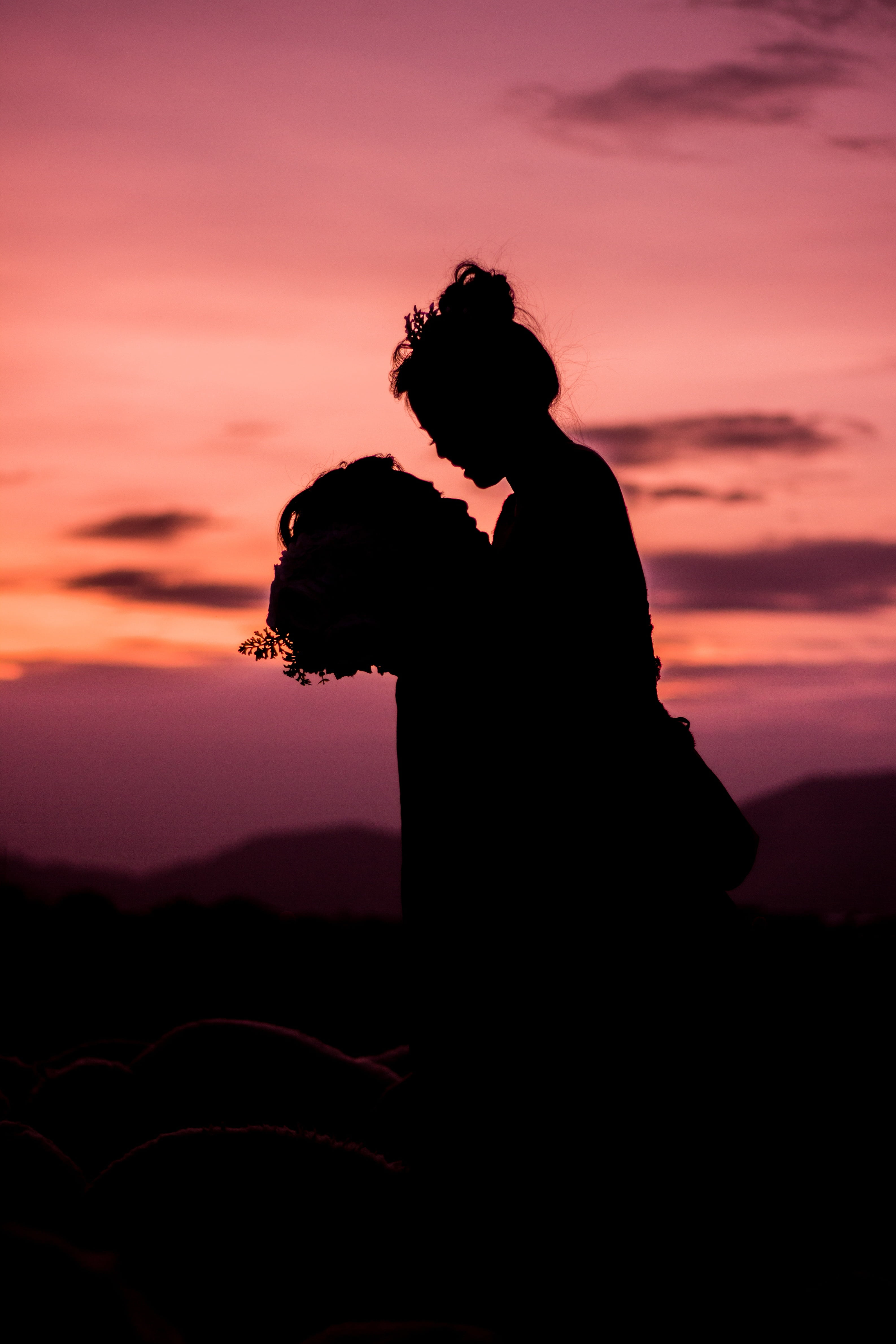 together, coupple, sunset, copy space, depression - sadness, lifestyles, emotion, 4K, sky, cloud - sky, sadness, contemplation, nature, side view, adult, Phone HD Wallpaper