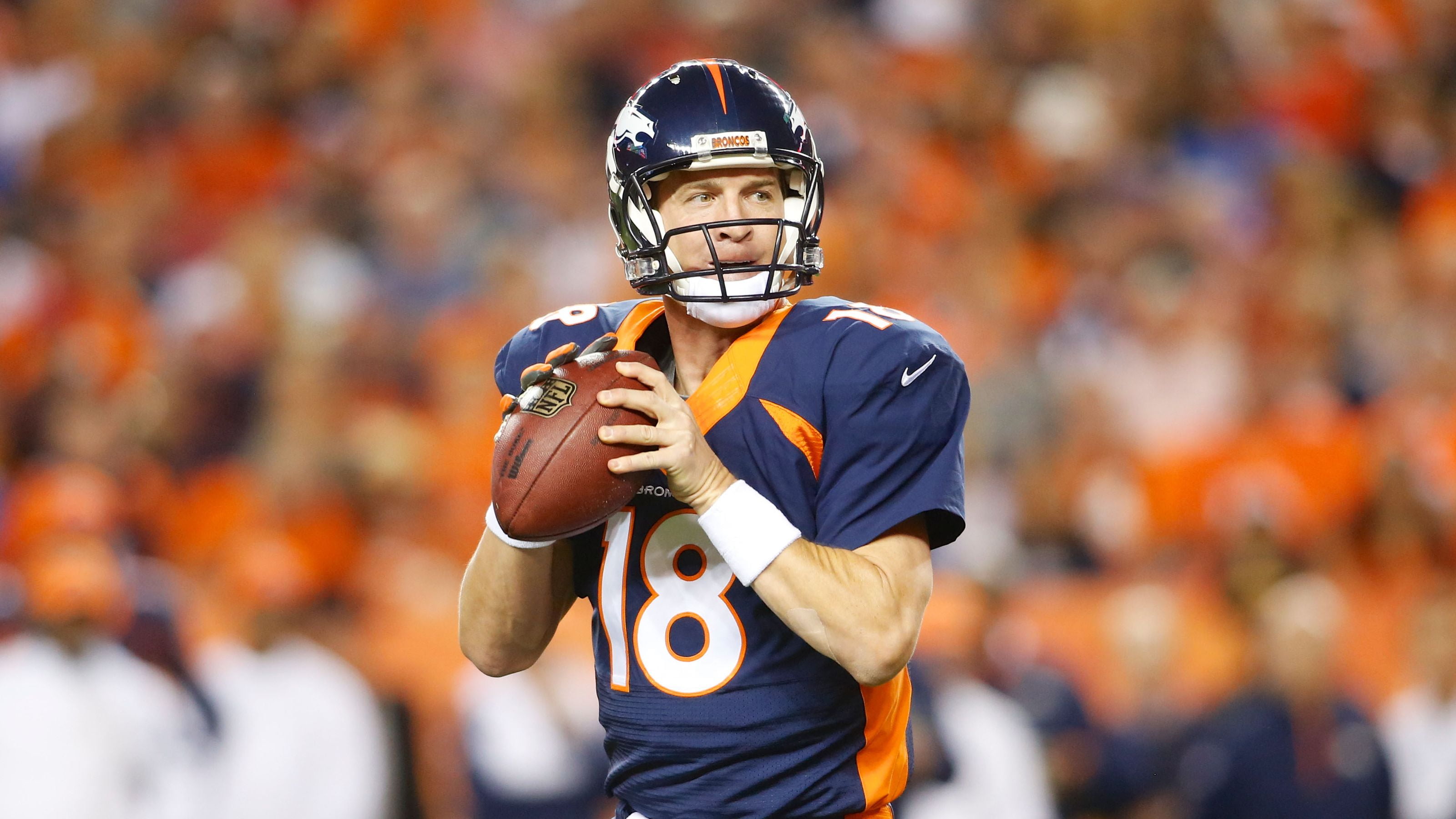american football player, athlete, peyton manning, holding, football, autumn, day, sports Team, clothing, winning, sport, teamwork, one person, standing, HD Wallpaper