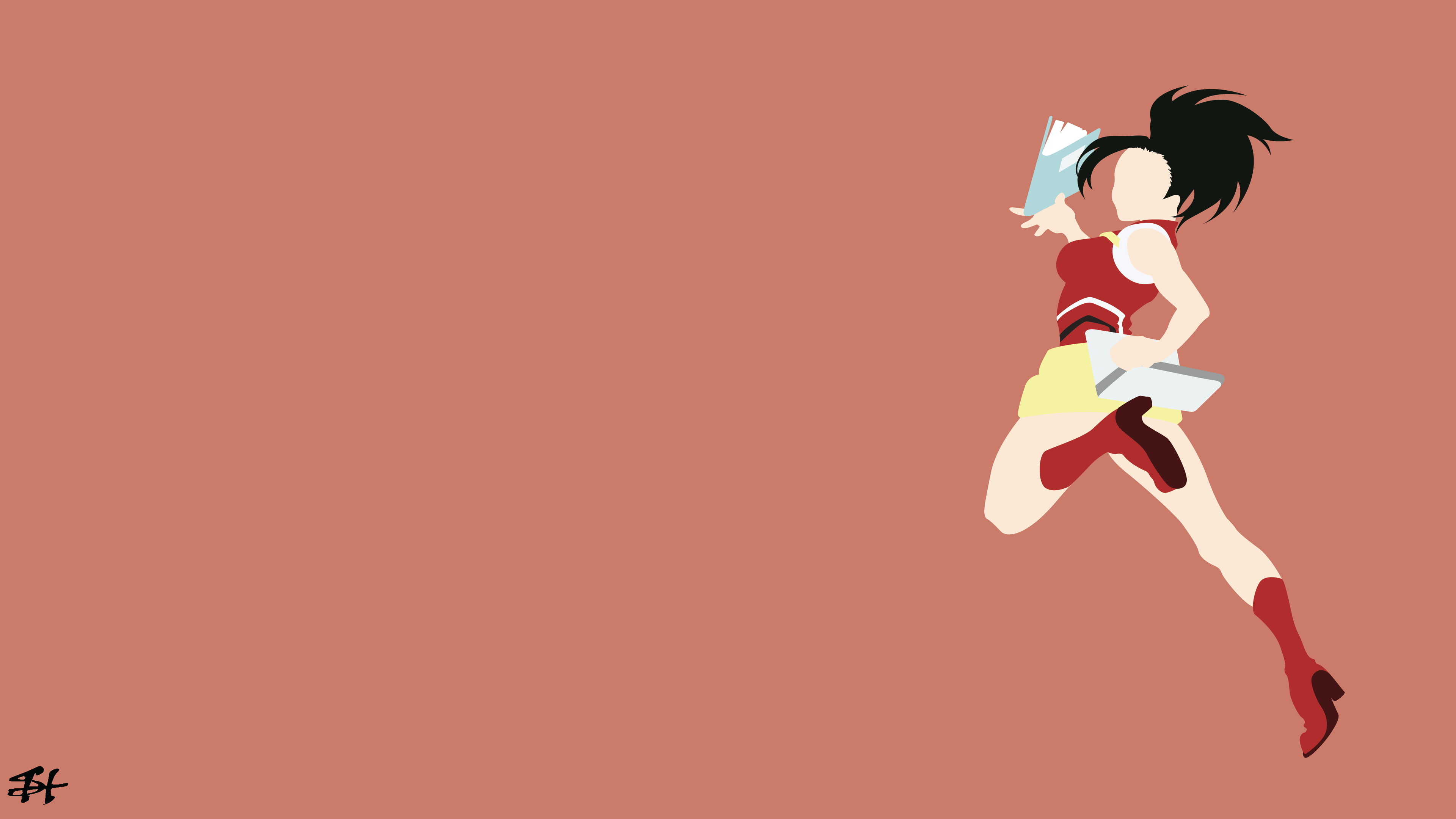 indoors, jumping, anime girls, Yaoyorozu Momo, simple background, challenge, copy space, slezzy7, sport, 4K, motion, conquering adversity, motivation, HD Wallpaper