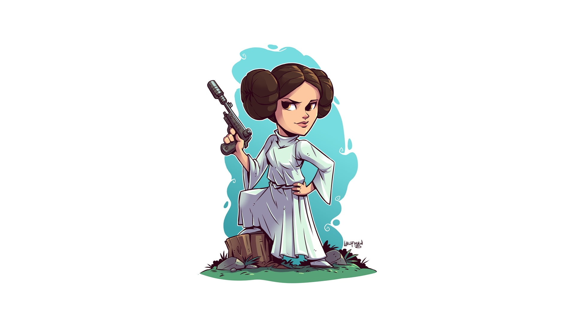 artwork, Star Wars, simple background, blaster, 1080P, Princess Leia, white background, HD Wallpaper