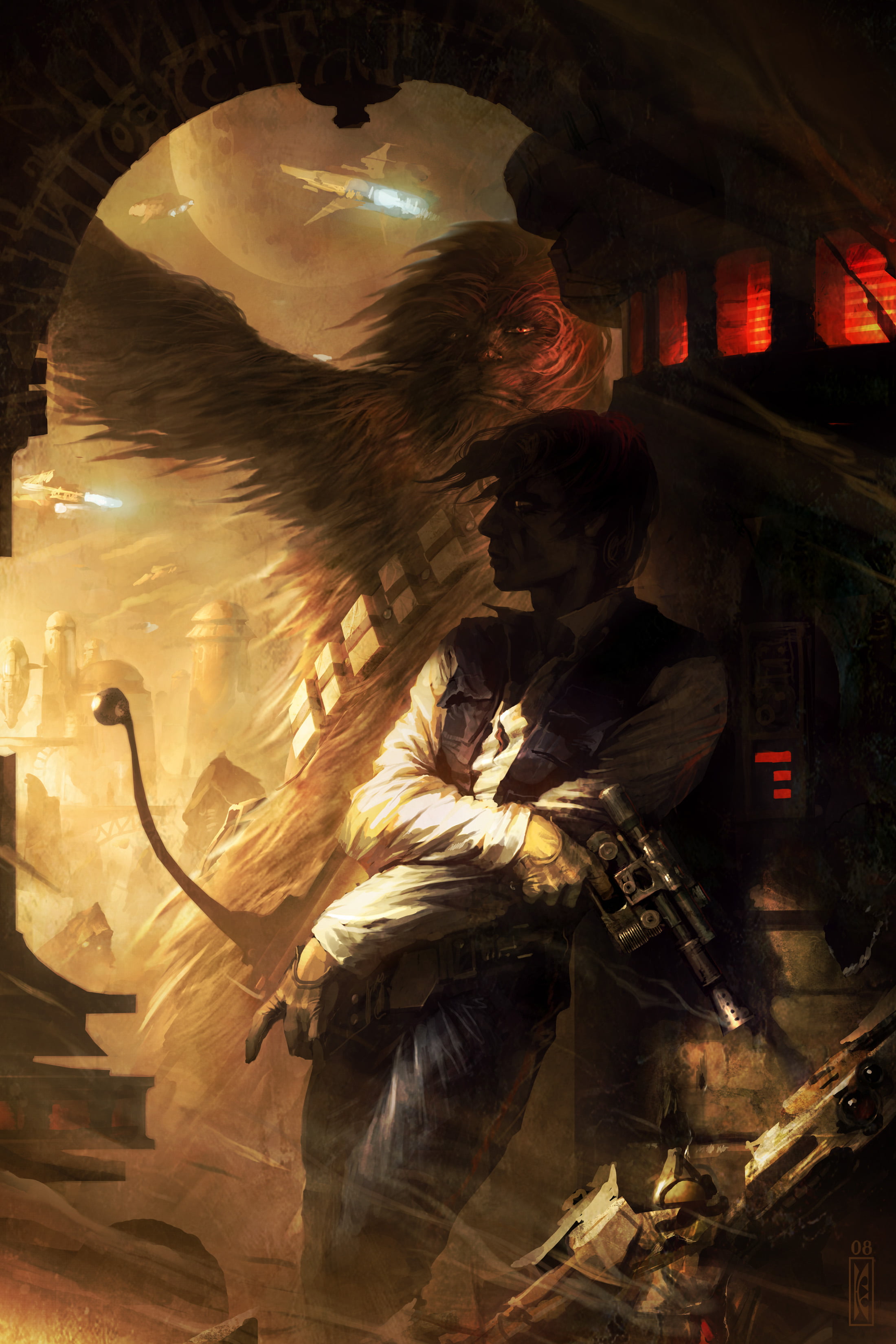 portrait display, Chewbacca, 2K, Han Solo, Star Wars, artwork, blaster, Phone HD Wallpaper