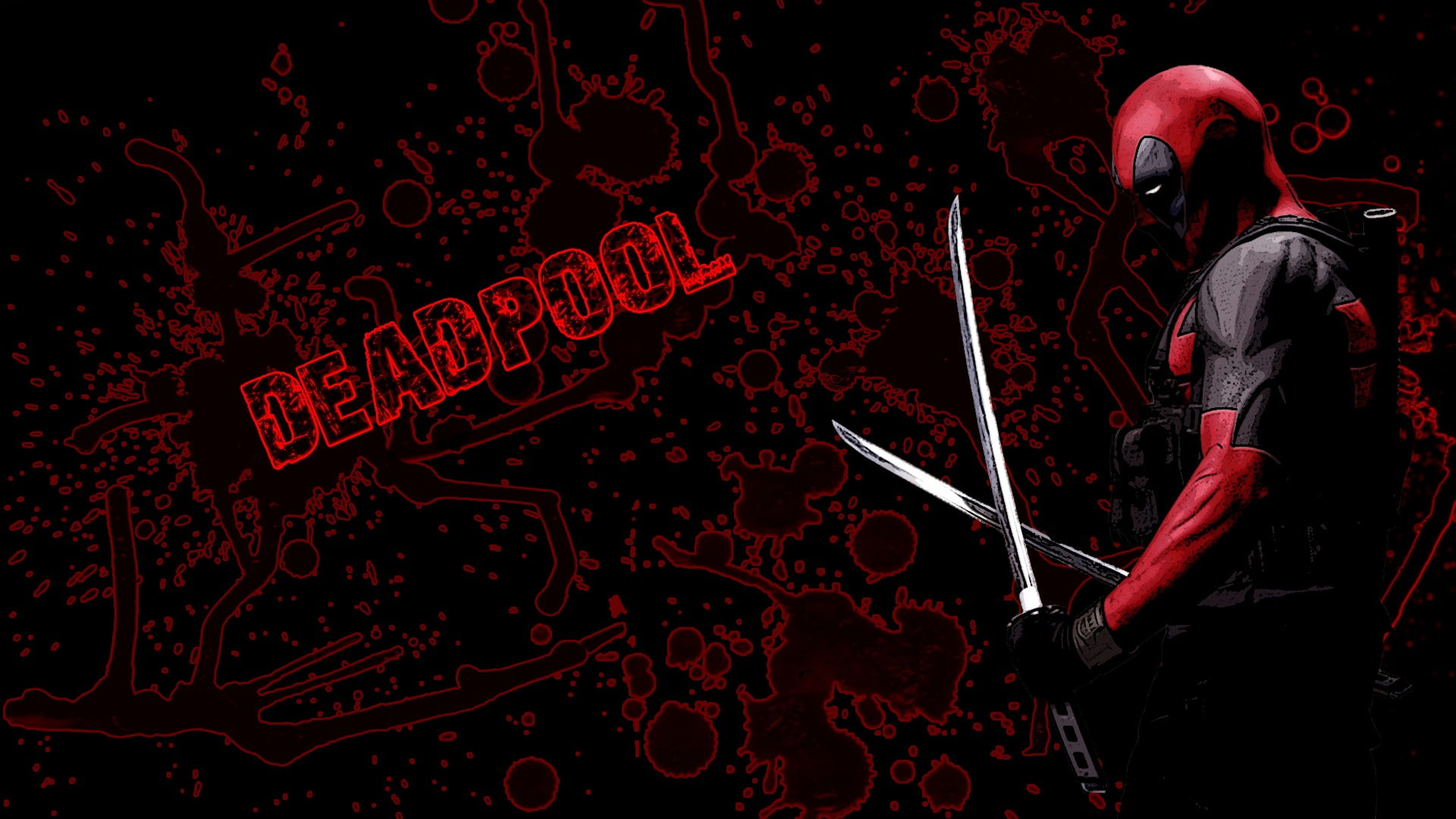 holding, side view, Deadpool, standing, real people, men, red, 1080P, leisure activity, lifestyles, text, studio shot, one person, clothing, indoors, adult, HD Wallpaper