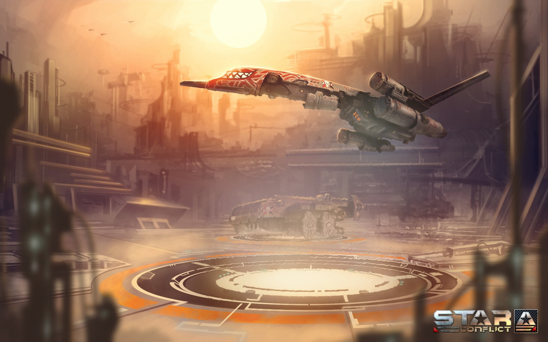 built structure, space, mode of transportation, building exterior, flying, machinery, nature, architecture, Star conflict, illuminated, transportation, HD Wallpaper