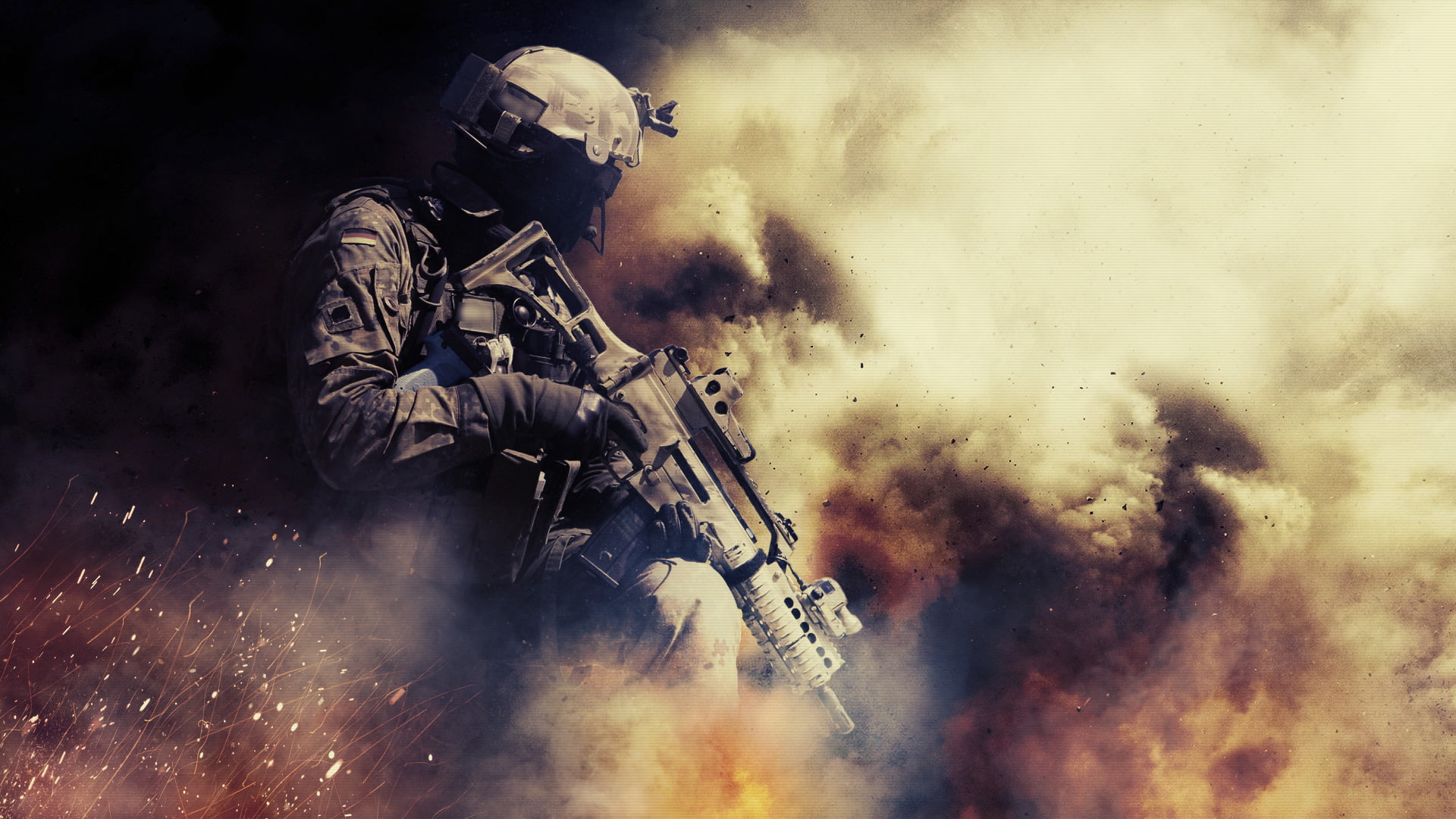warning sign, fighting, army, conflict, 1080P, smoke - physical structure, adult, Medal Of Honor: Warfighter, armed forces, men, war, gun, sport, aggression, HD Wallpaper