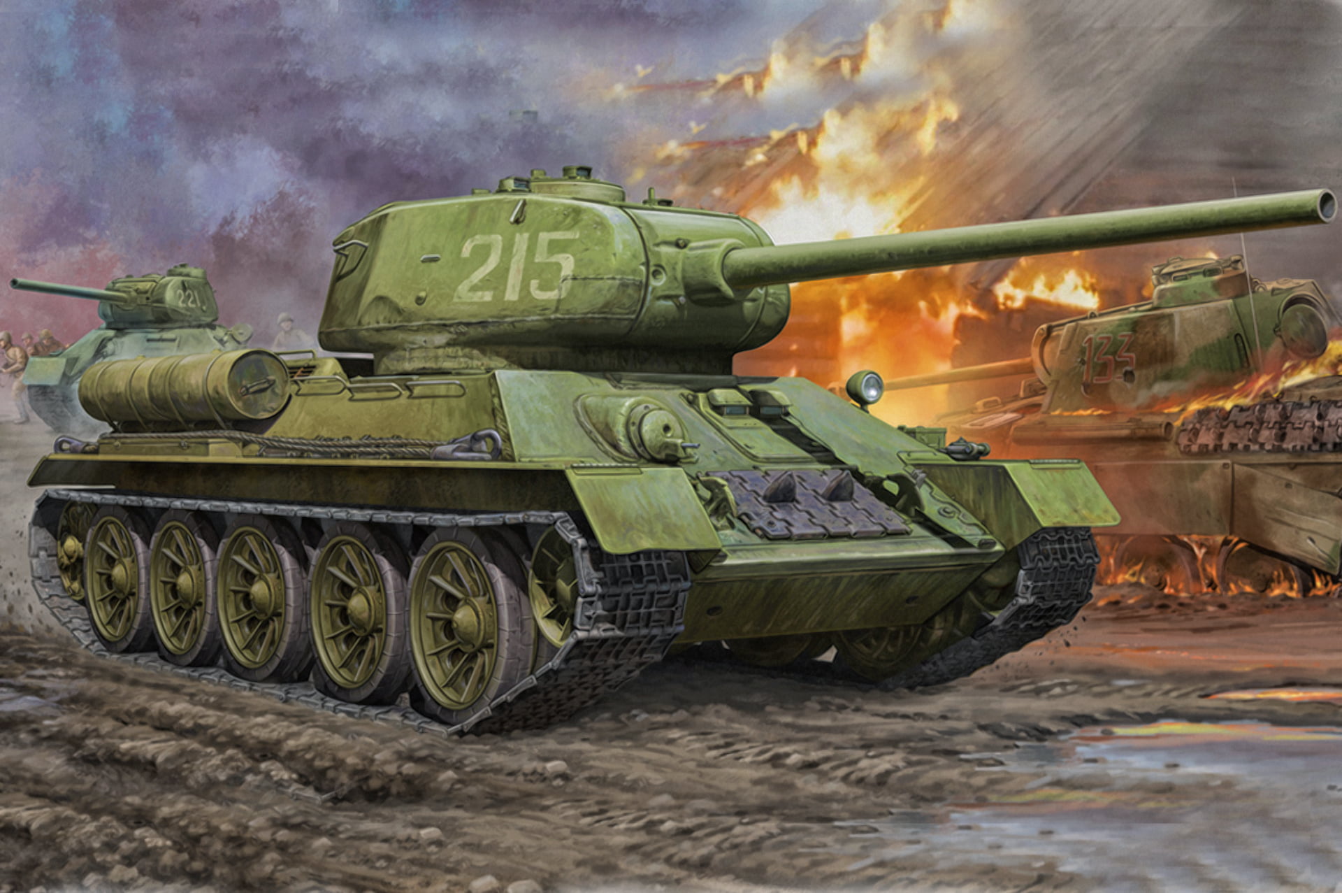 T-34-85.tank, artillery, fighting, armored Vehicle, machine gun, outdoors, conflict, ww2, sky, government, security, 1080P, transportation, machinery, HD Wallpaper