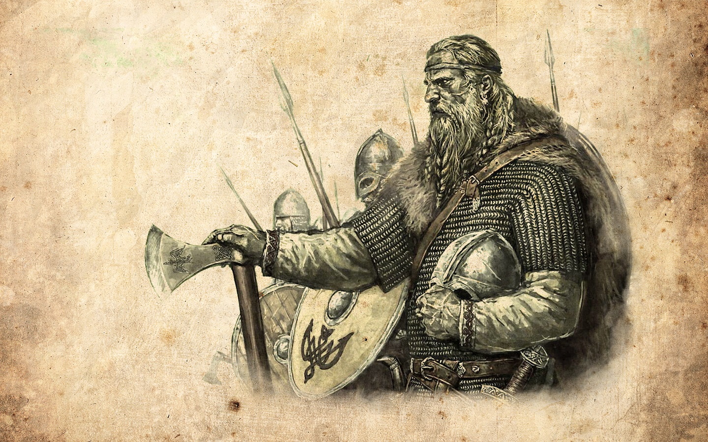 helmet, artwork, Axe, Vikings, Mount and Blade, 720P, video games, shield, HD Wallpaper