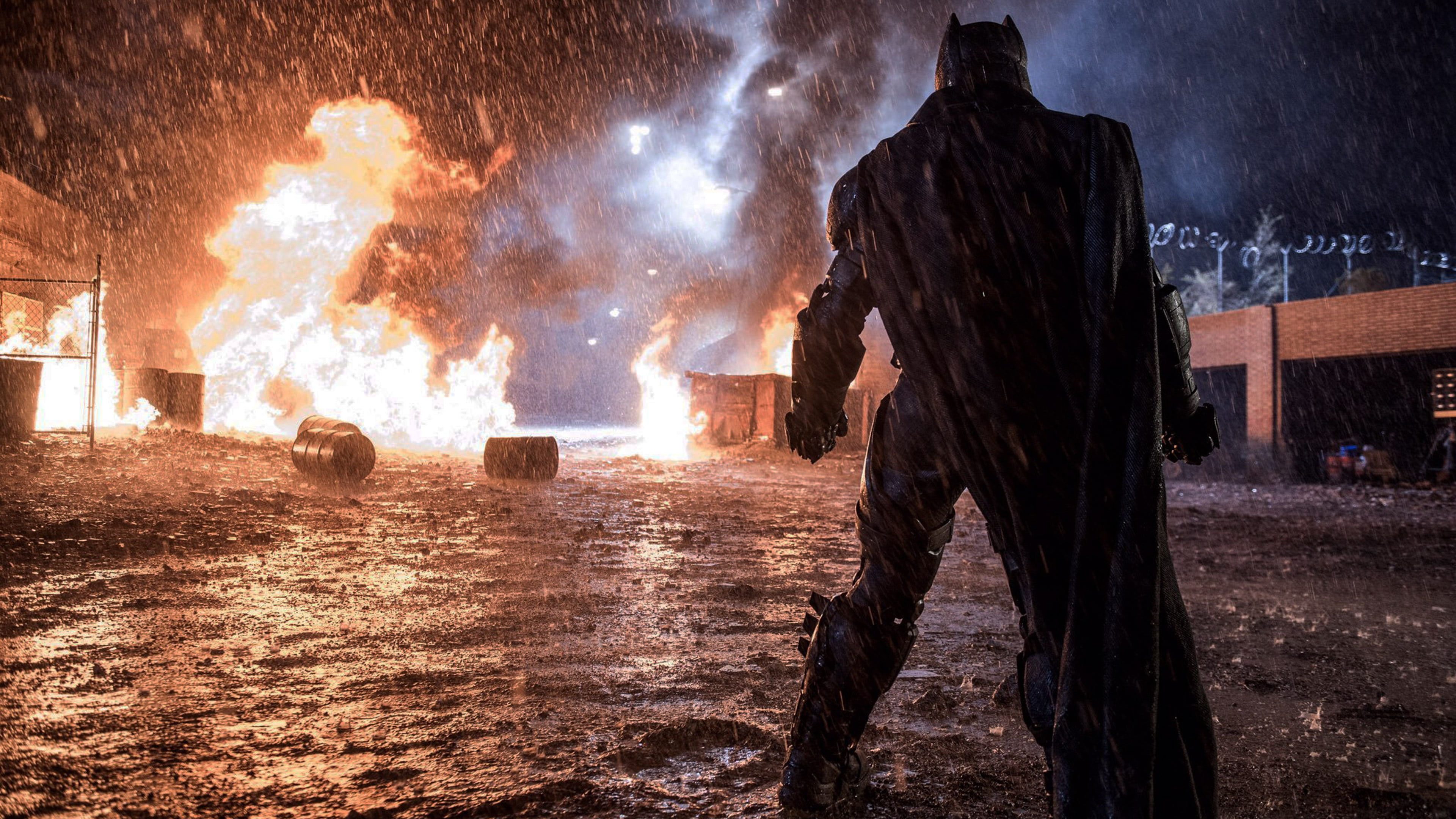 super heroes, smoke - physical structure, men, night, standing, city, heat - temperature, lifestyles, fire, batman vs superman, motion, fire - natural phenomenon, HD Wallpaper