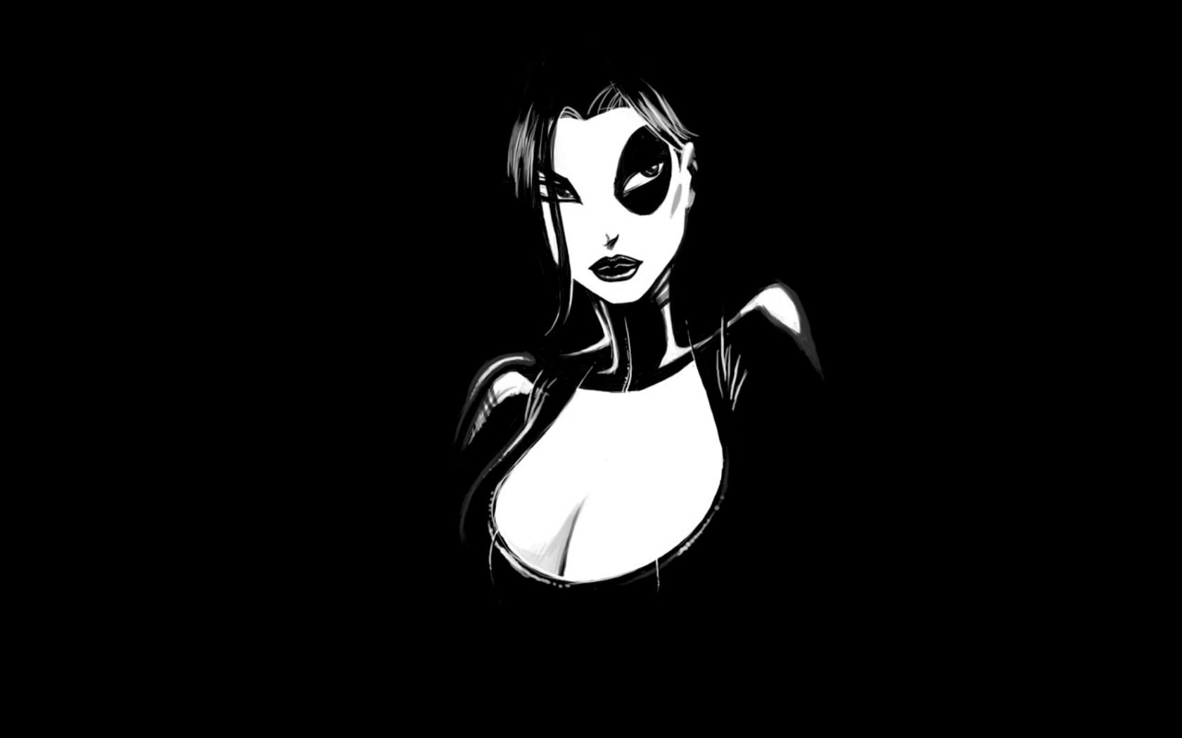 simple background, monochrome, artwork, minimalism, 720P, face, comics, Domino, HD Wallpaper