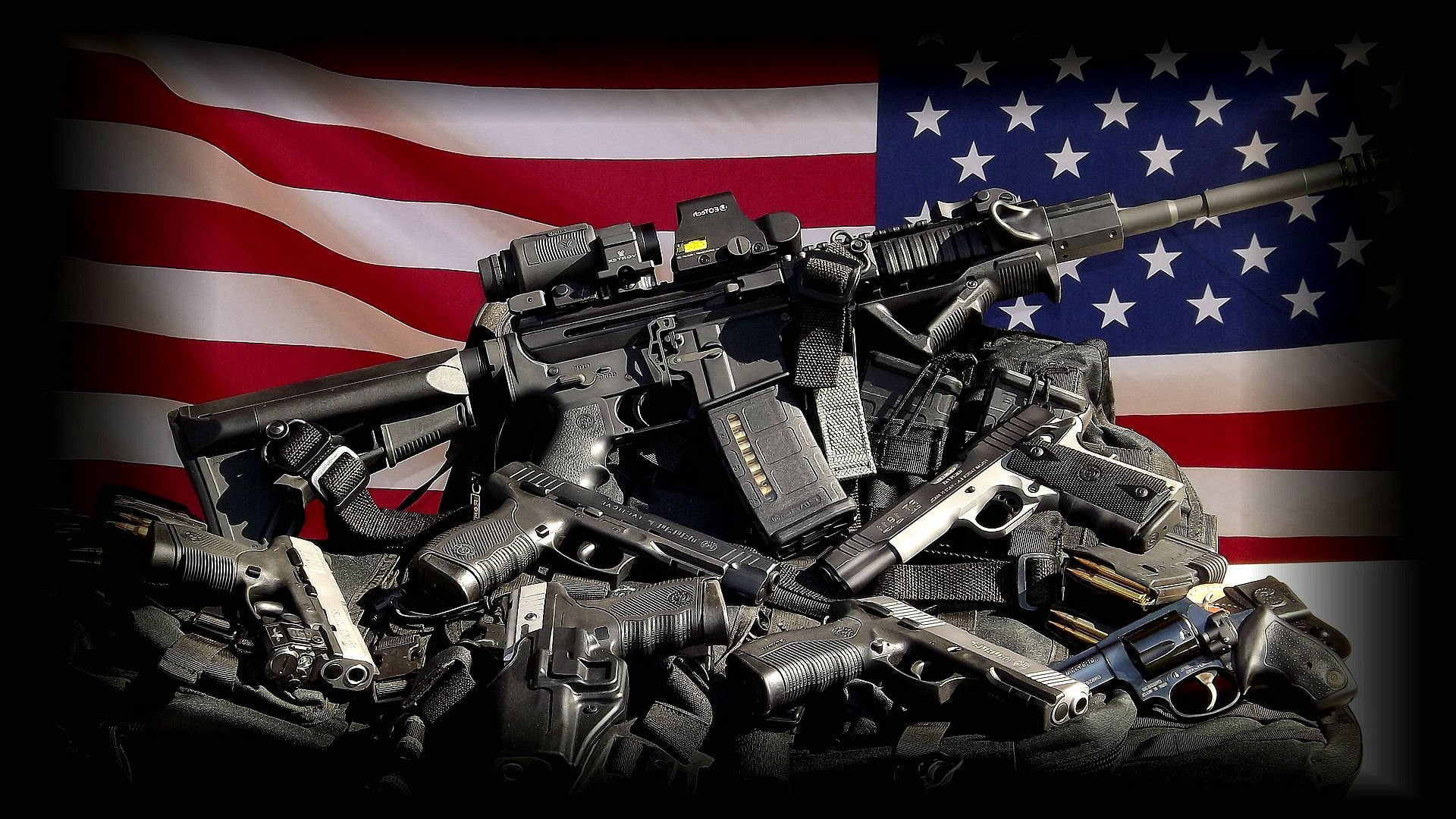 weapons, milityary, flag, anarchy, political, weapon, protest, control, usa, 1080P, politics, gun, guns, HD Wallpaper