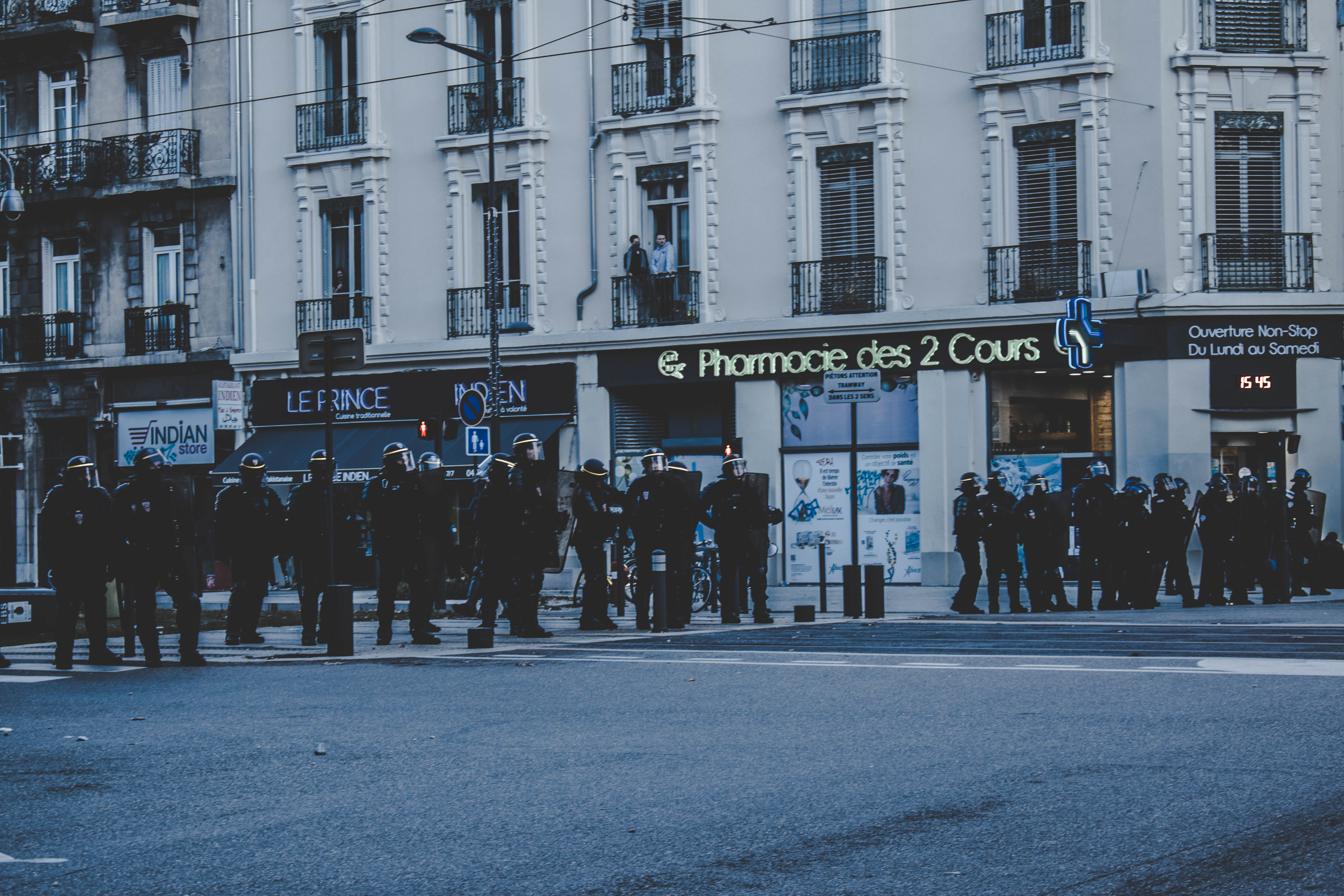student, city, building exterior, text, people, policeman, real people, hooligan, street, western script, script, sign, large group of people, near, non-western script, HD Wallpaper