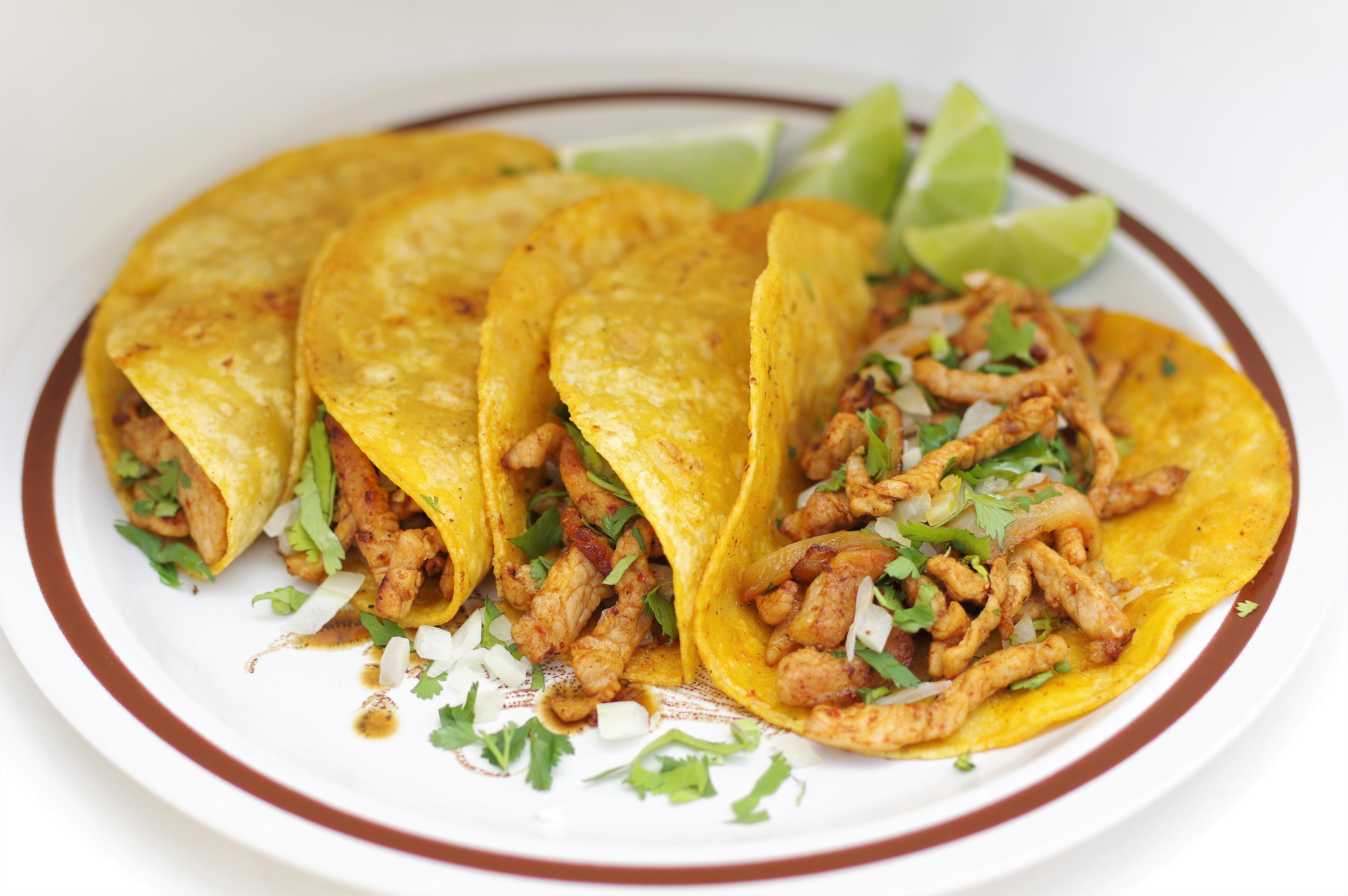 tacos, cilantro, no people, close-up, food, 5K, meat, indoors, dinner, crockery, indian food, mexican food, vegetable, fruit, dish, studio shot, healthy eating, HD Wallpaper