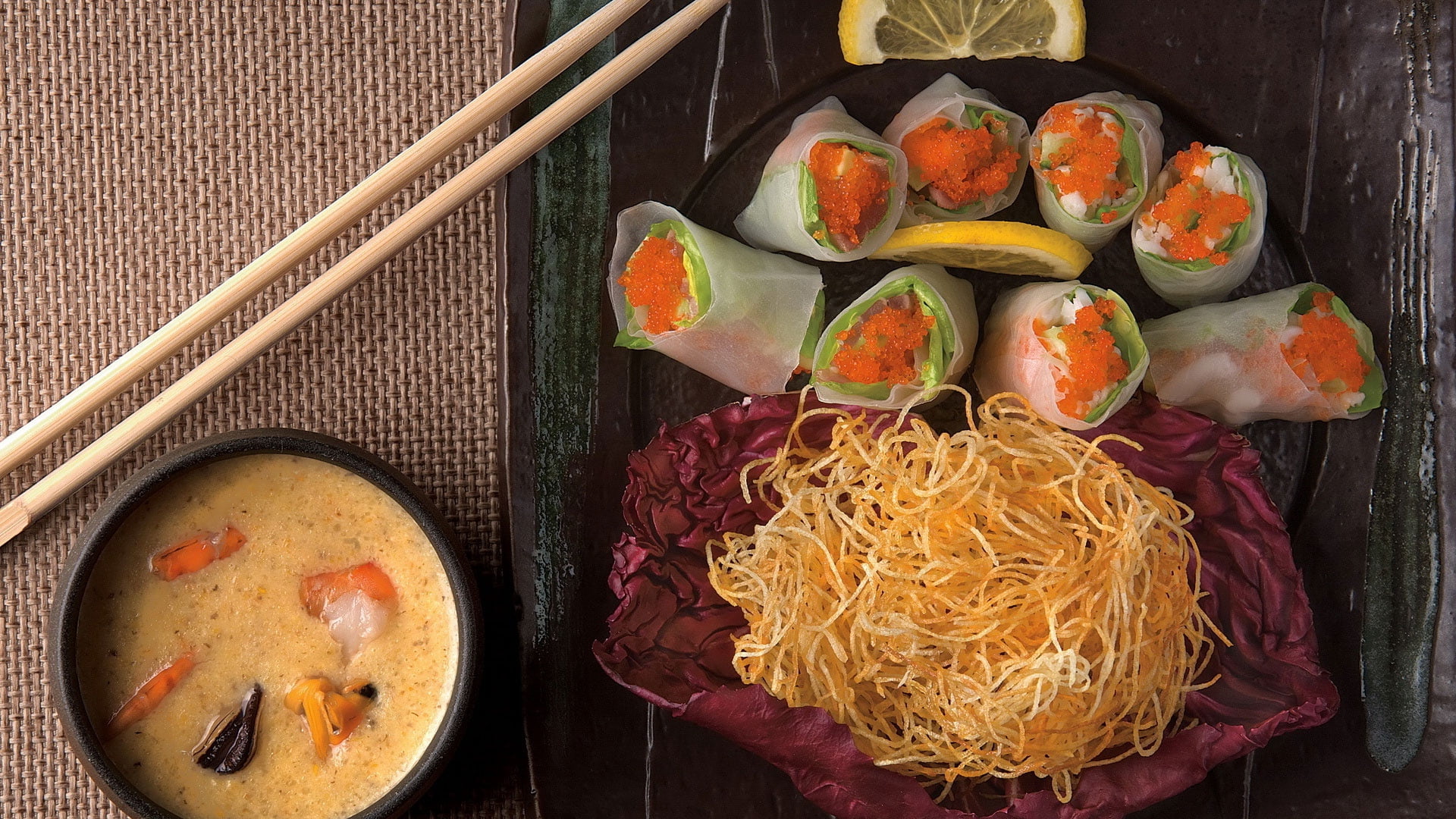 wellbeing, asian food, food and drink, 1080P, vegetable, meat, seafood, serving size, soup, taco, noodles, tray, bowl, plate, healthy eating, chopsticks, HD Wallpaper