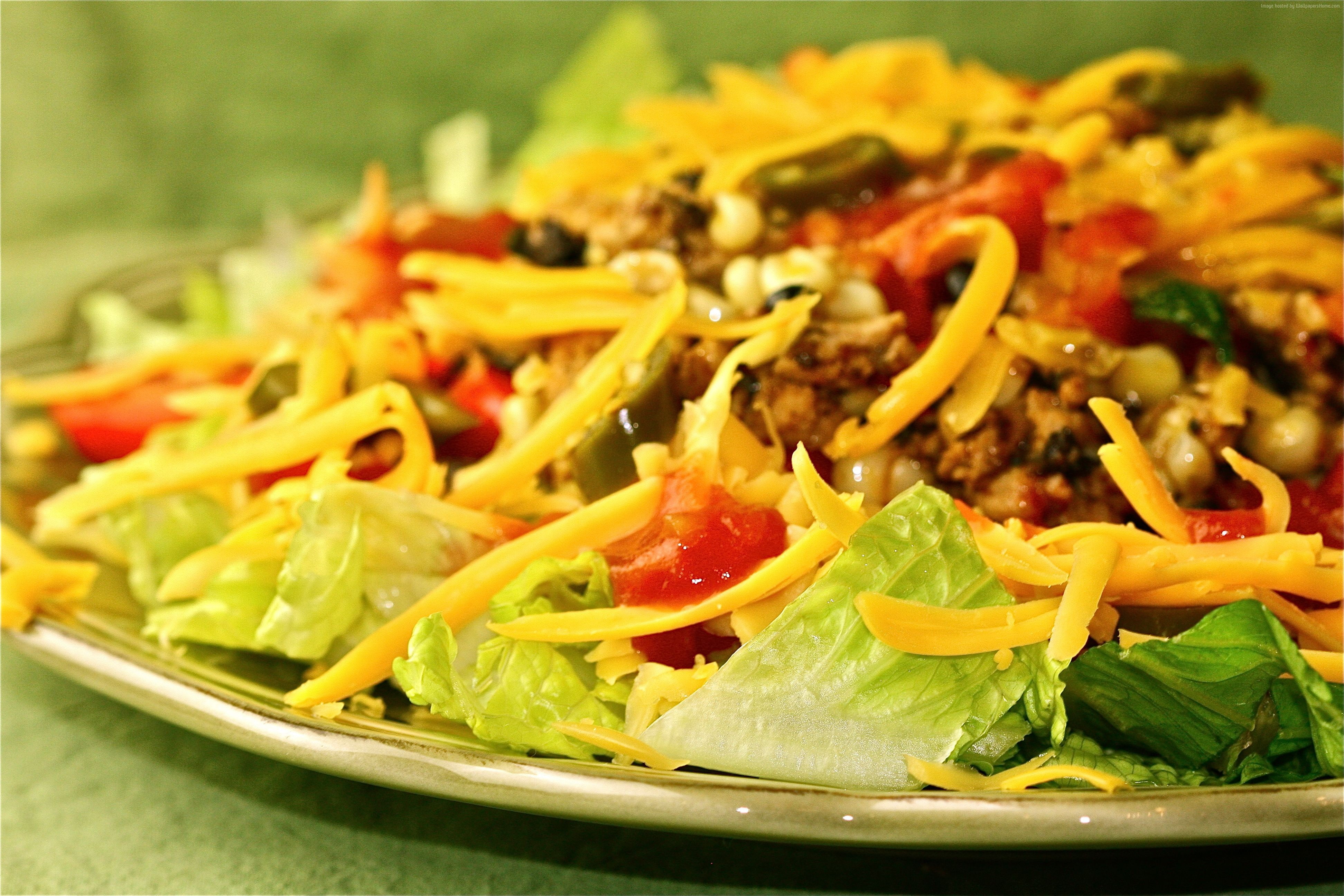 4K, asparagus, tomato, soybeans, pasta, Taco salad, HD Wallpaper