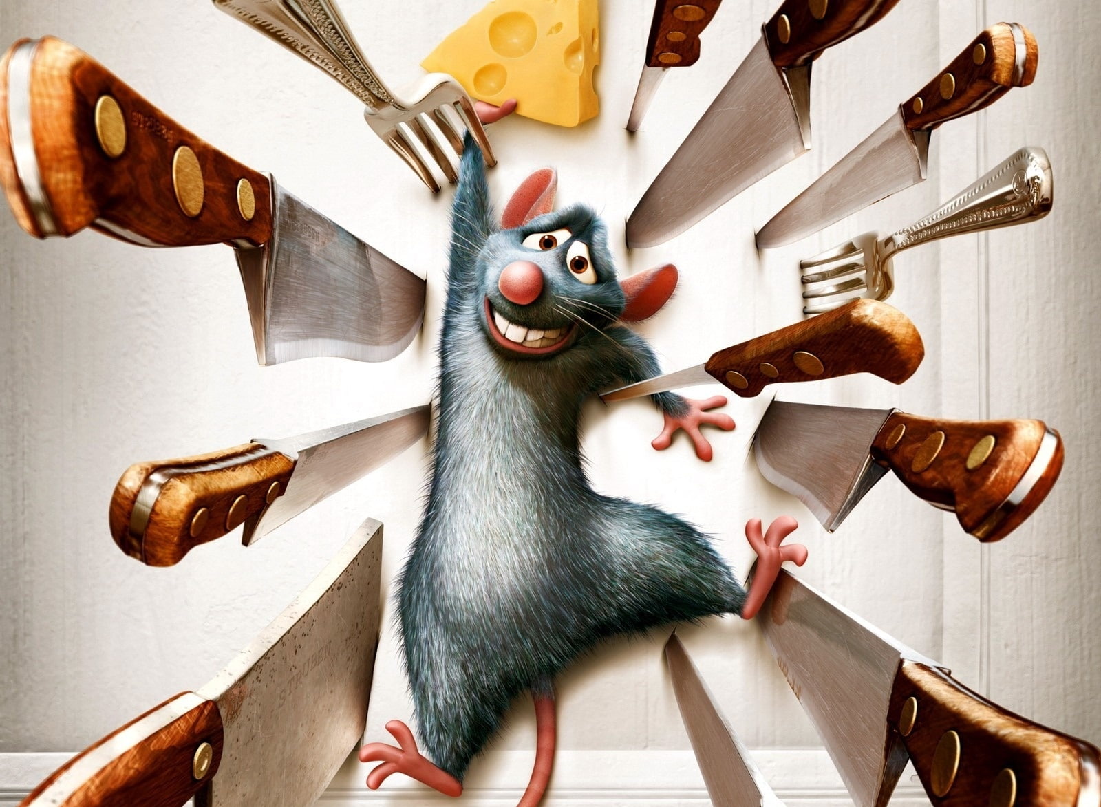 low angle view, poster, mouse, sculpture, figurine, human representation, representation, Cartoons, creativity, Ratatouille, art and craft, wood - material, HD Wallpaper