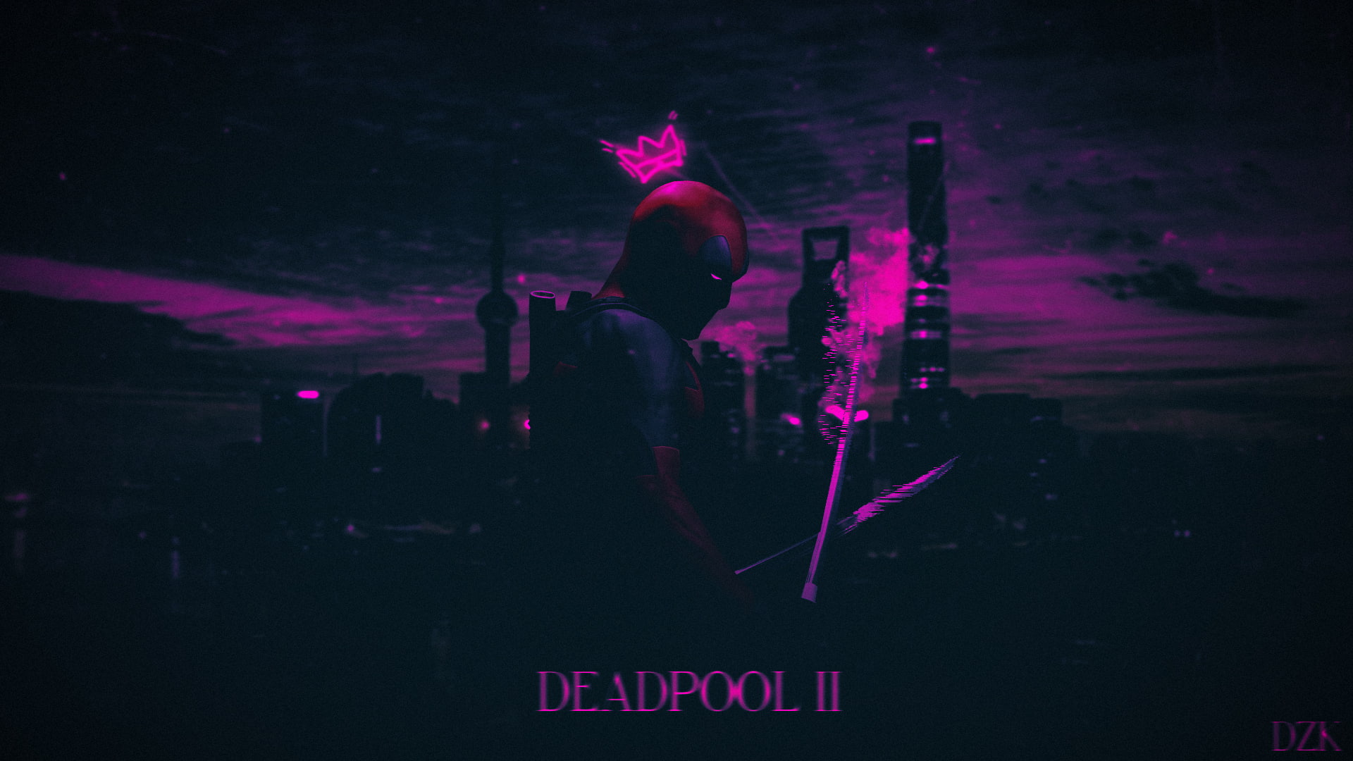Photoshop, hd, d, cg, colorful, px, 1080P, Merc With A Mouth, 1920x1080 px, art, x, Cityscape, mouth, comics, marvel, merc, DeadPool, abstract, Marvel, HD Wallpaper
