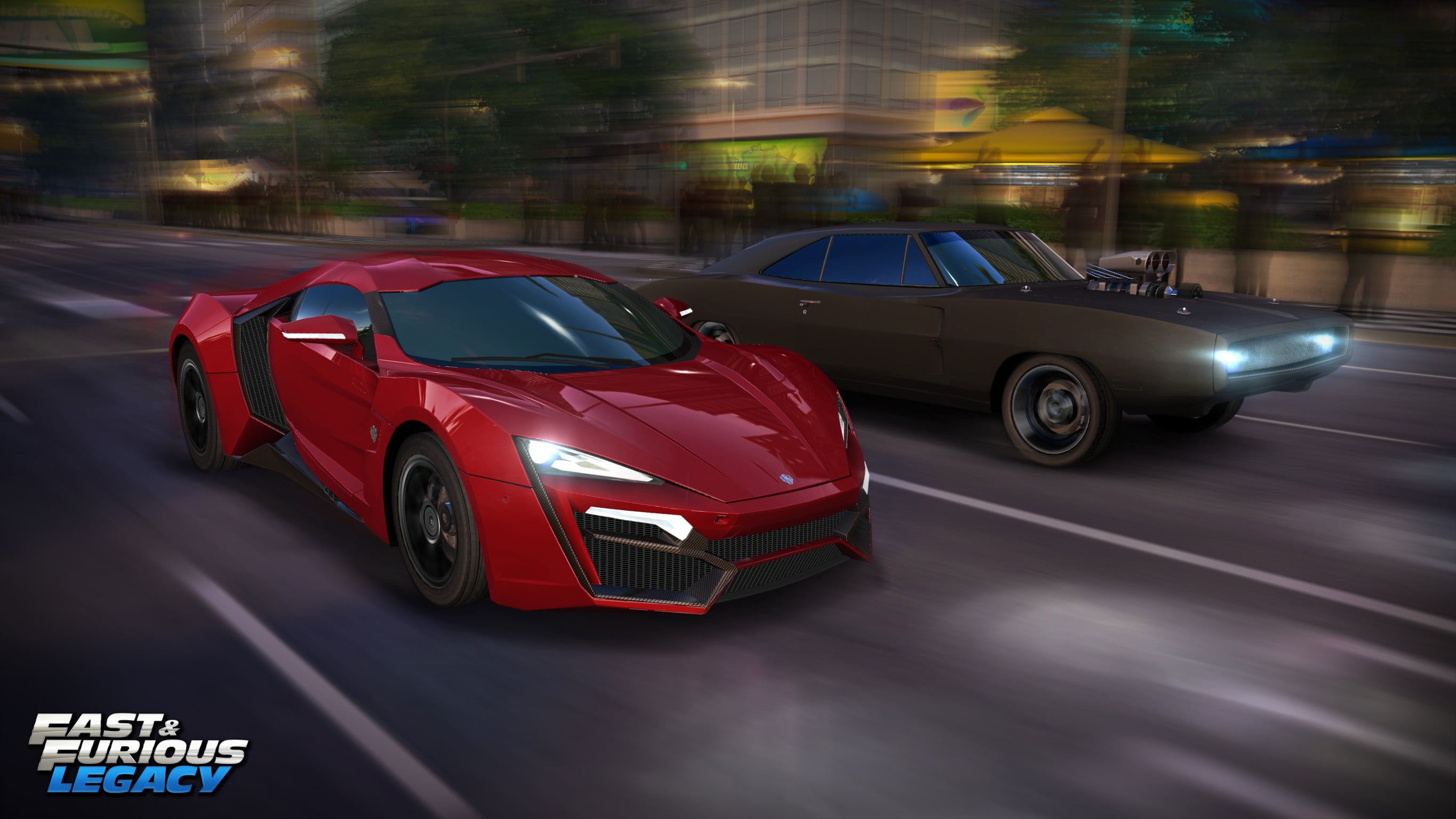 car, luxury, road, motor vehicle, video games, speed, blurred motion, 2K, legacy, mode of transportation, illuminated, city, sports car, transportation, HD Wallpaper