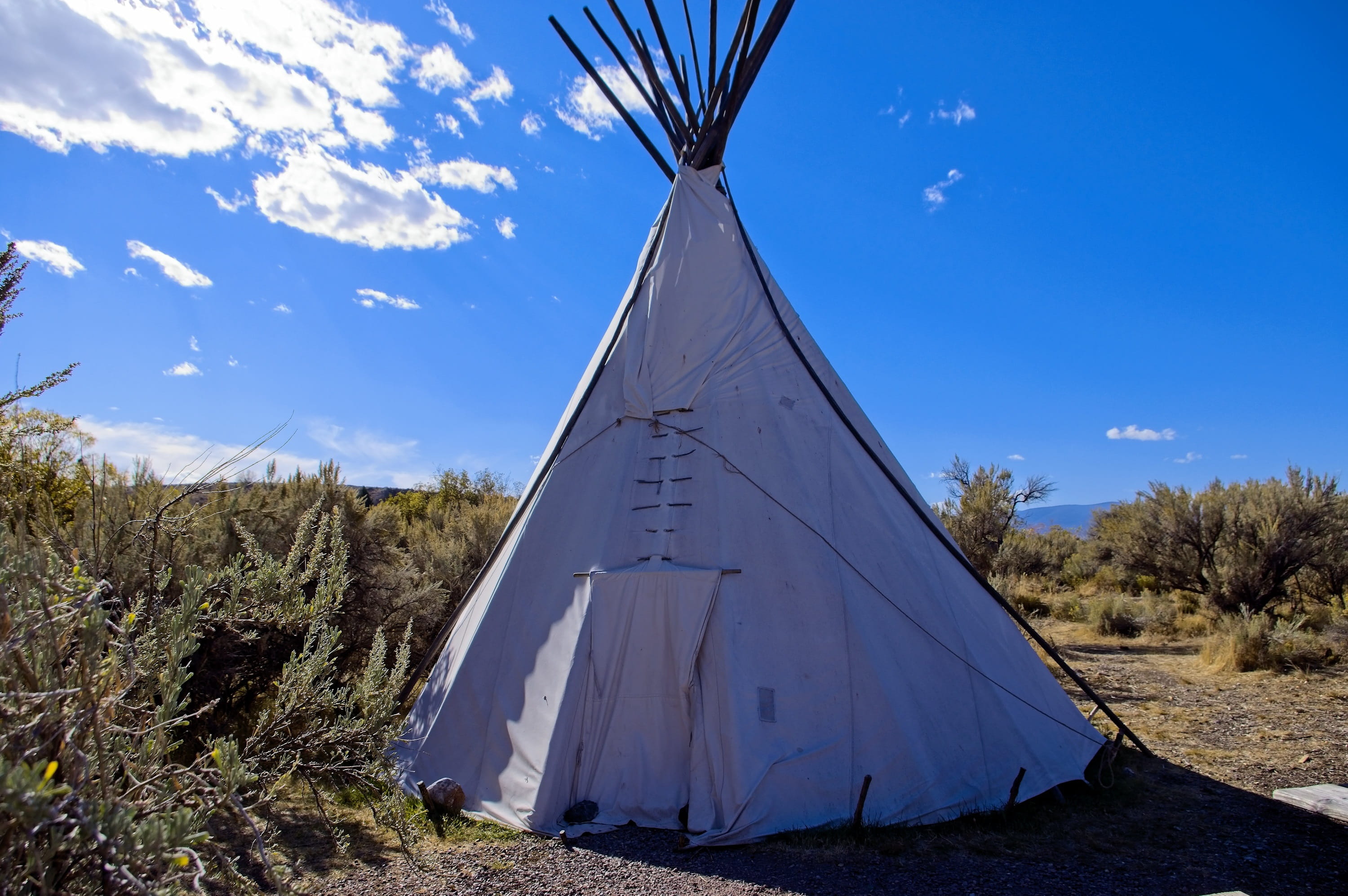 day, blue, cloud - sky, built structure, shelter, bannack camping tipi, tipi, environment, 2K, ghost town, no people, land, old west, montana, tranquil scene, HD Wallpaper