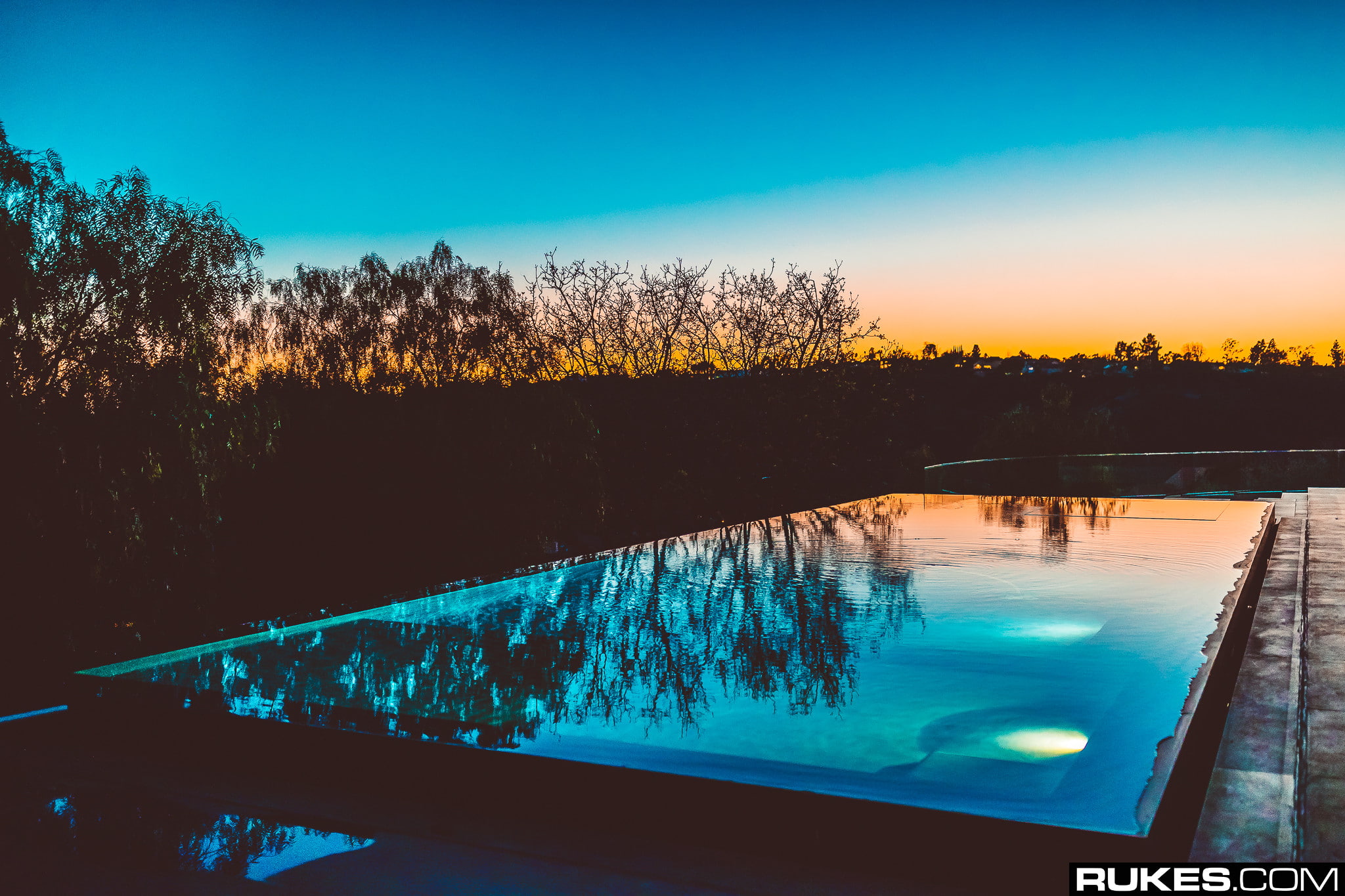 1080P, swimming Pool, sunset, reflection, Rukes.com, photography, Dead Trees, HD Wallpaper