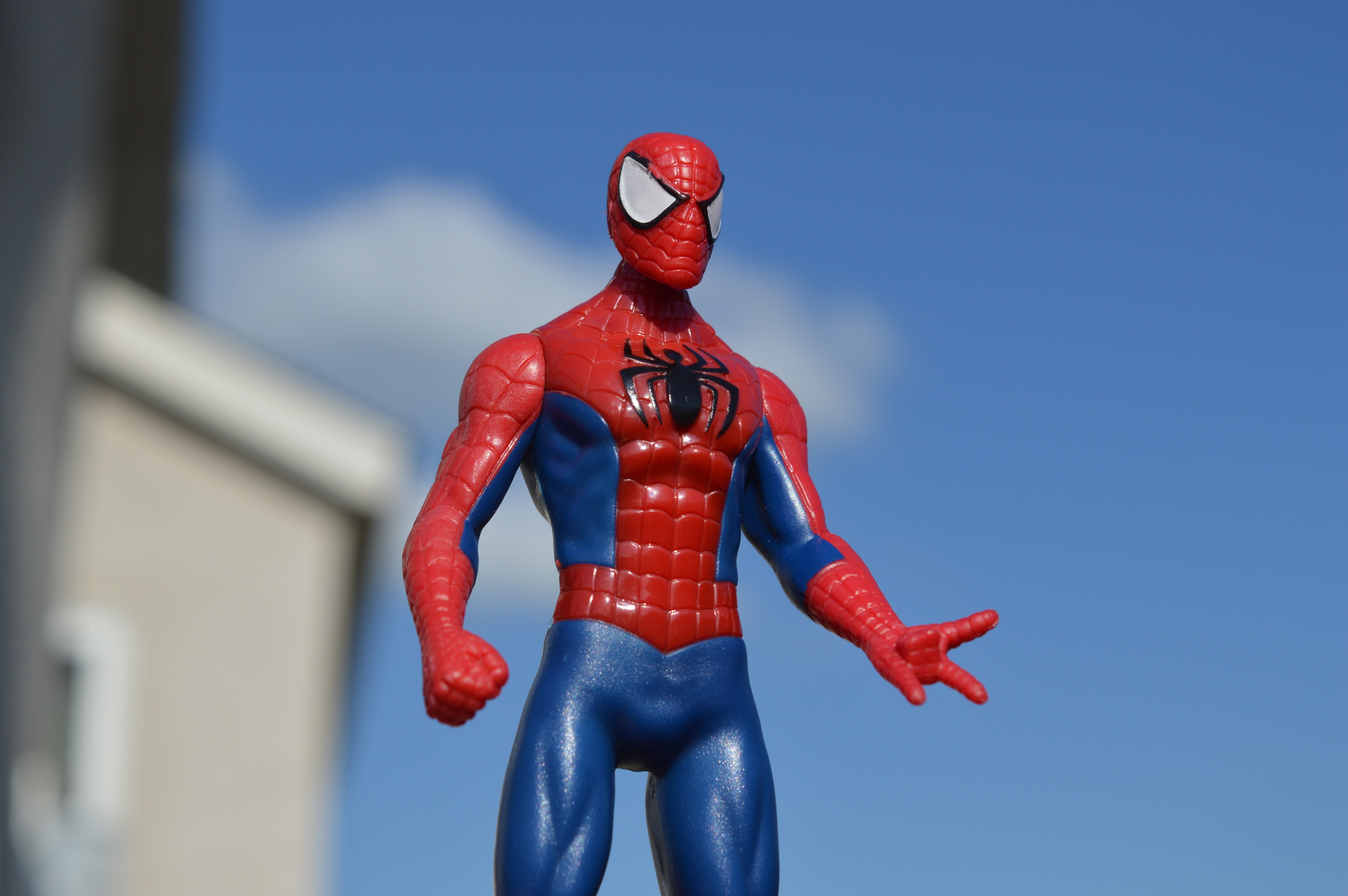 representation, famous, spiderman, day, figurine, male likeness, blue, 5K, nature, figure, protector, mask, red, human representation, superhero, selective, HD Wallpaper