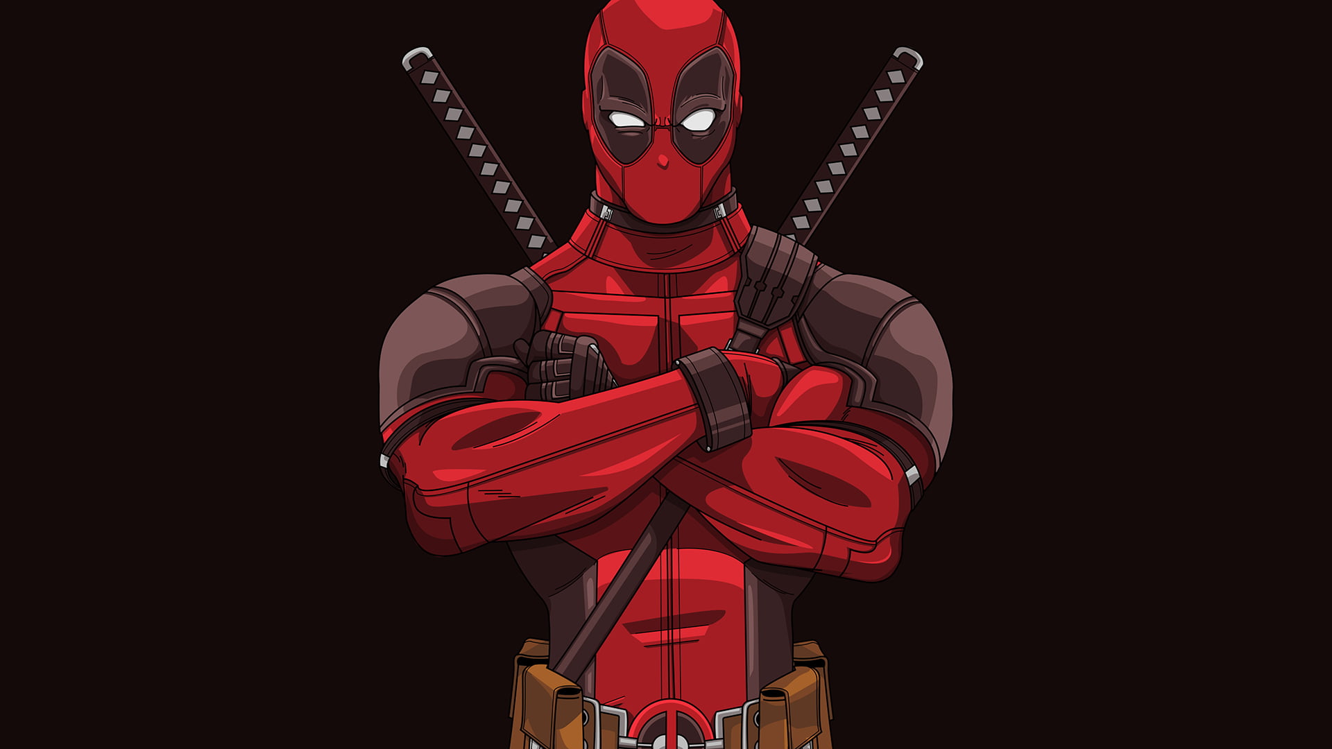 Deadpool, indoors, night, black color, clothing, weapon, representation, fantasy, comics, 1080P, celebration, helmet, front view, black background, human representation, HD Wallpaper