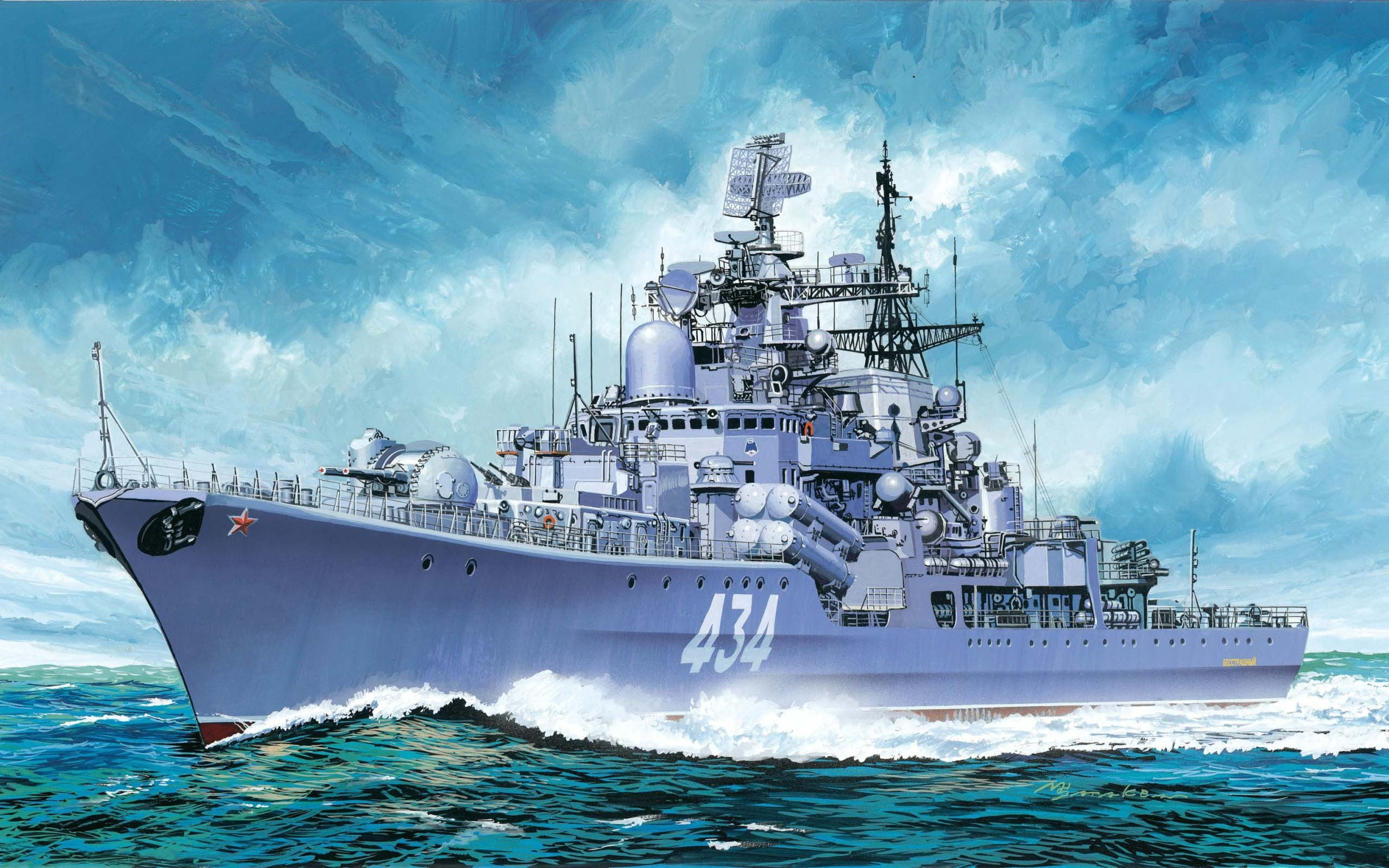 large, Flawless, harbor, military Ship, wave, ship, art, sea, u, blue, military, support aviation group, helicopter, The Soviet Navy of Russia, nature, HD Wallpaper