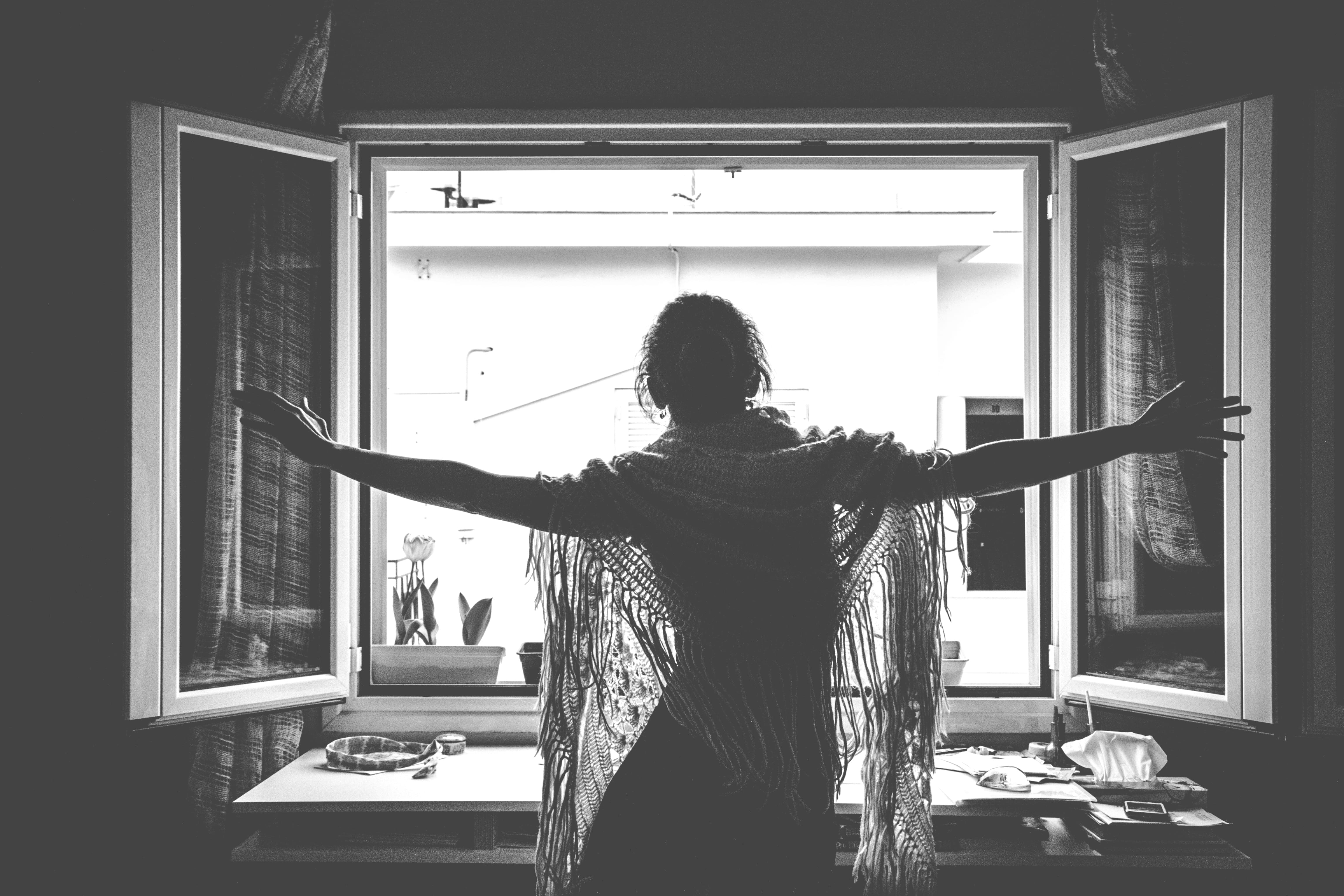 4K, hairstyle, human arm, lifestyles, day, human, face, arms raised, strong, apparel, window, holding, fearless, indoors, one person, leisure activity, HD Wallpaper