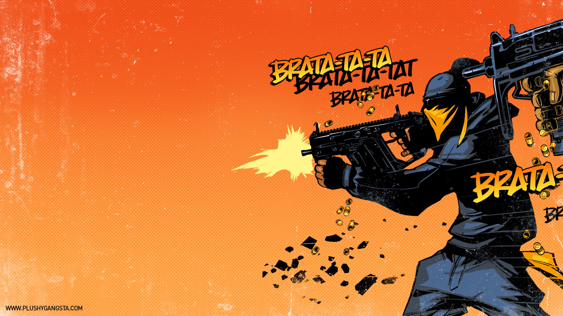 1080P, clip, jacket, orange, hoodie, firing, man, gun, cartoon/comic, art, hd, gangster, machine, HD Wallpaper