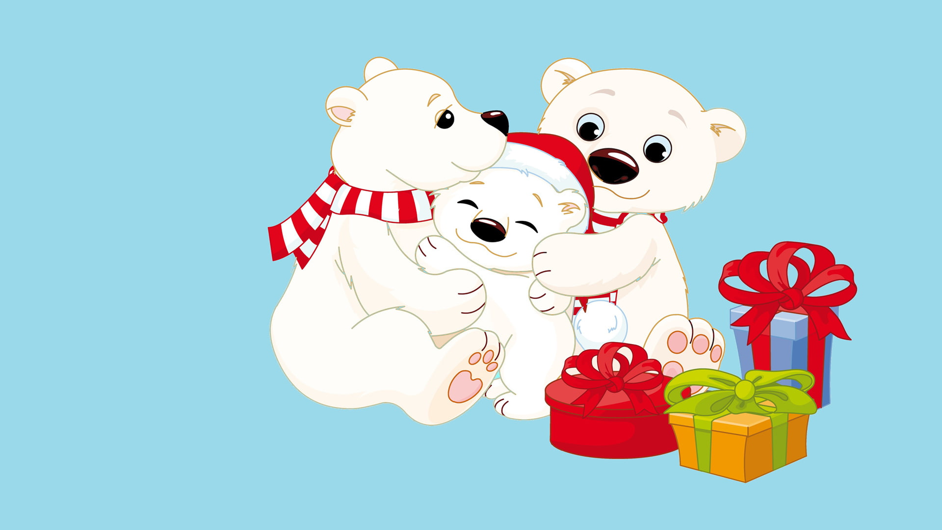 christmas present, polar, teddy, three, christmas, teddy bear, bear, present, 1080P, family, HD Wallpaper