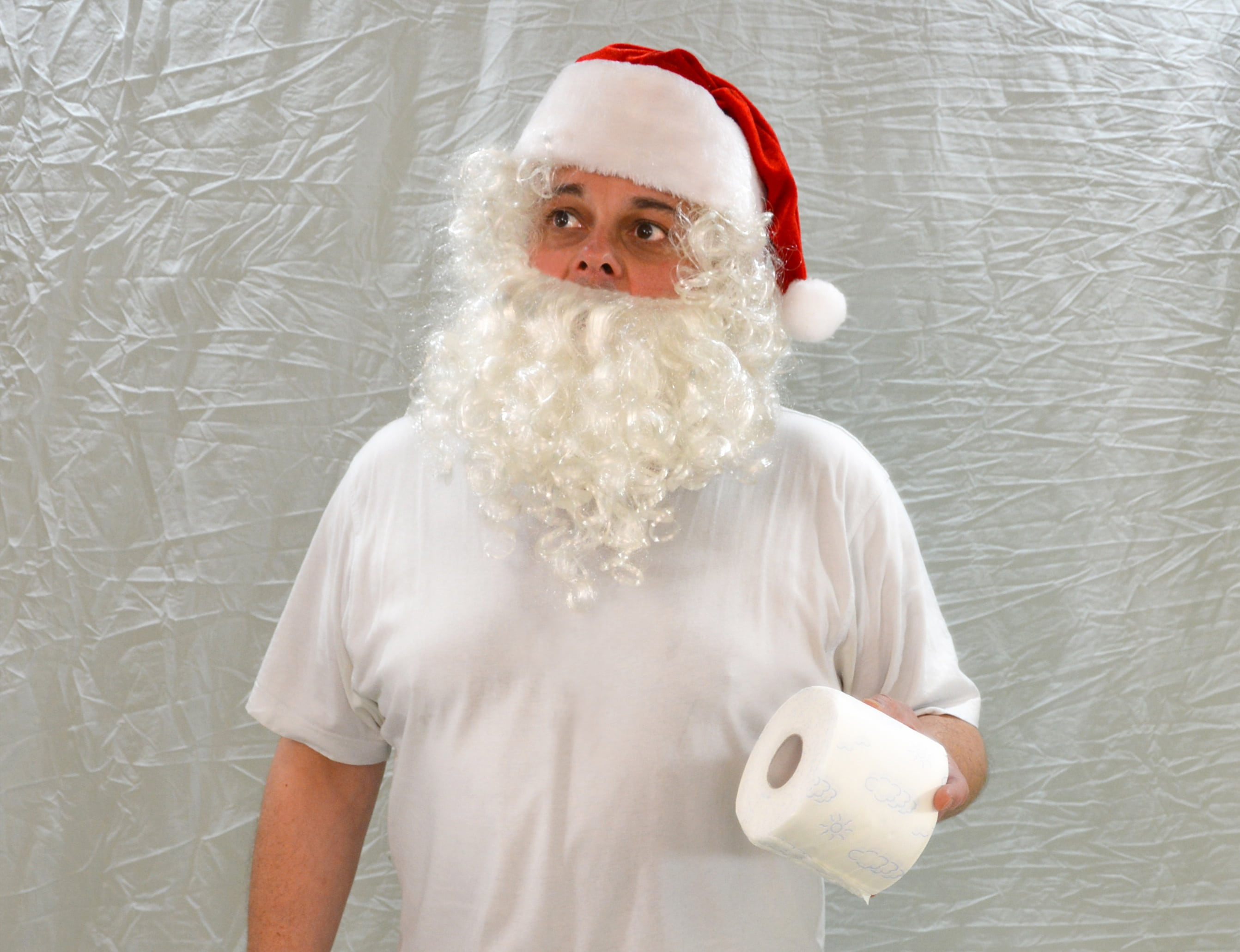 hat, front view, comedy, facial hair, humor, looking at camera, celebration, holding, one person, portrait, representation, indoors, toilet paper roll, HD Wallpaper